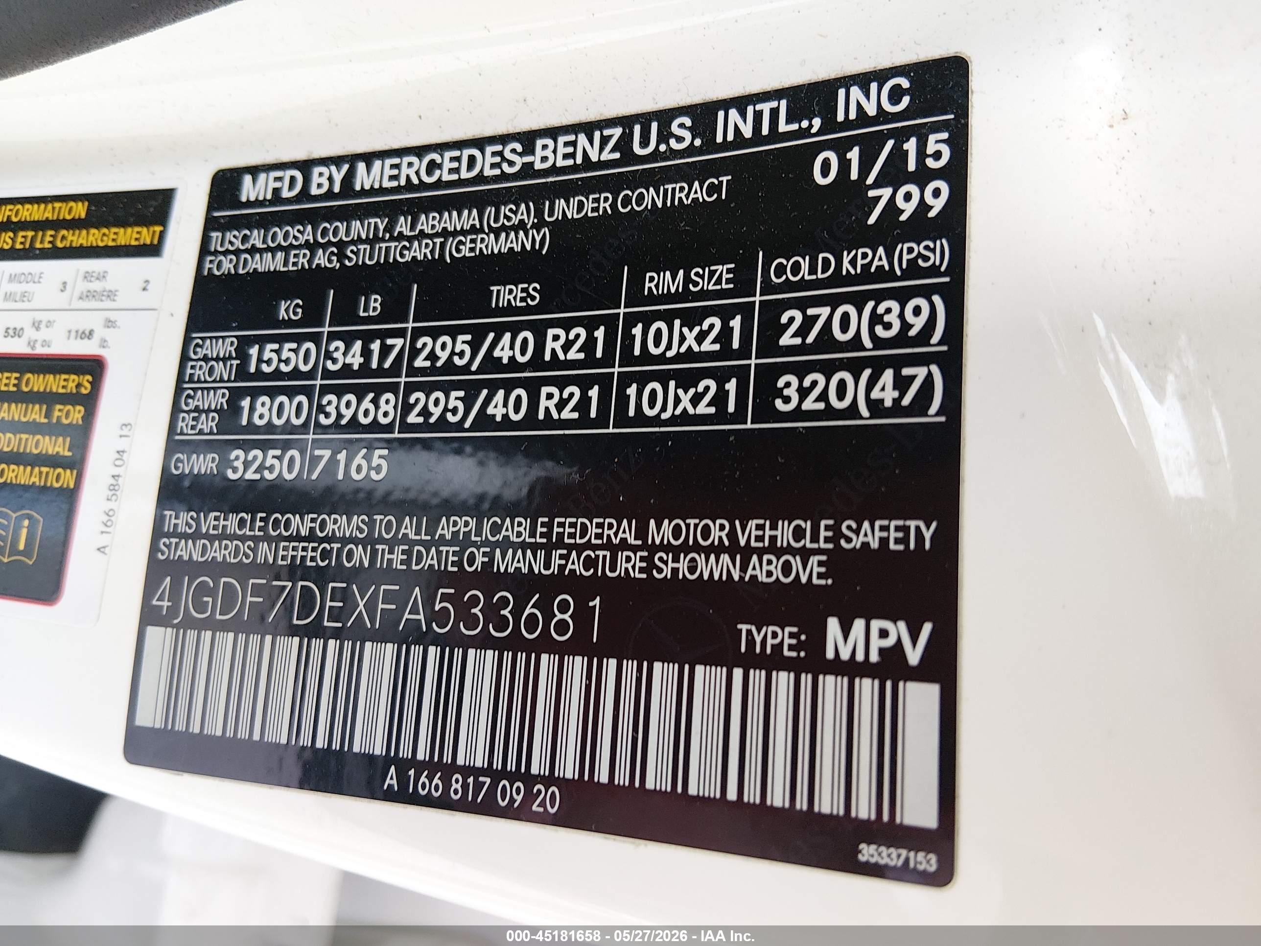 2015 Mercedes-benz Gl 550 4matic White vin: 4JGDF7DEXFA533681