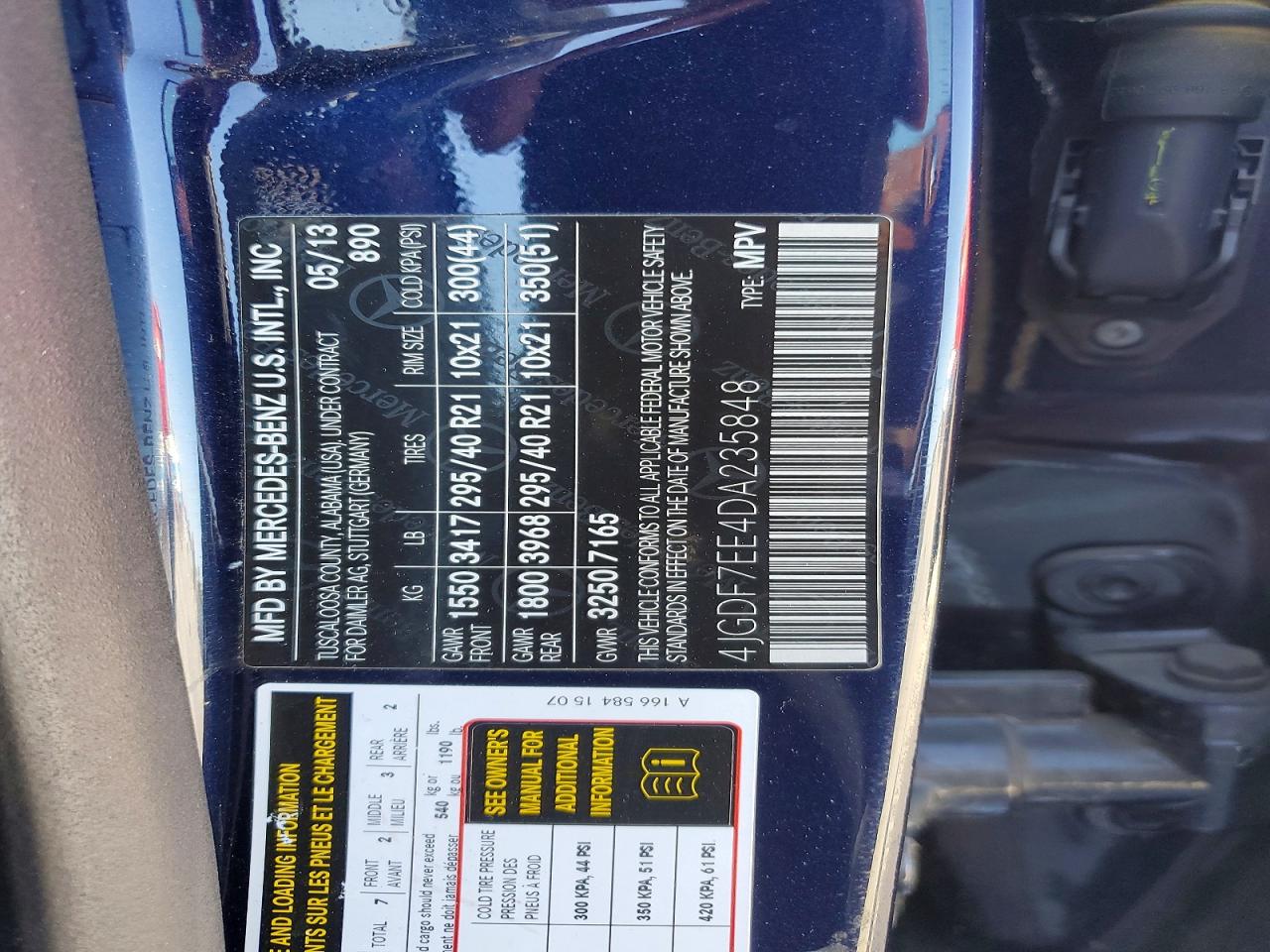 2013 Mercedes-benz Gl 63 Amg Blue vin: 4JGDF7EE4DA235848