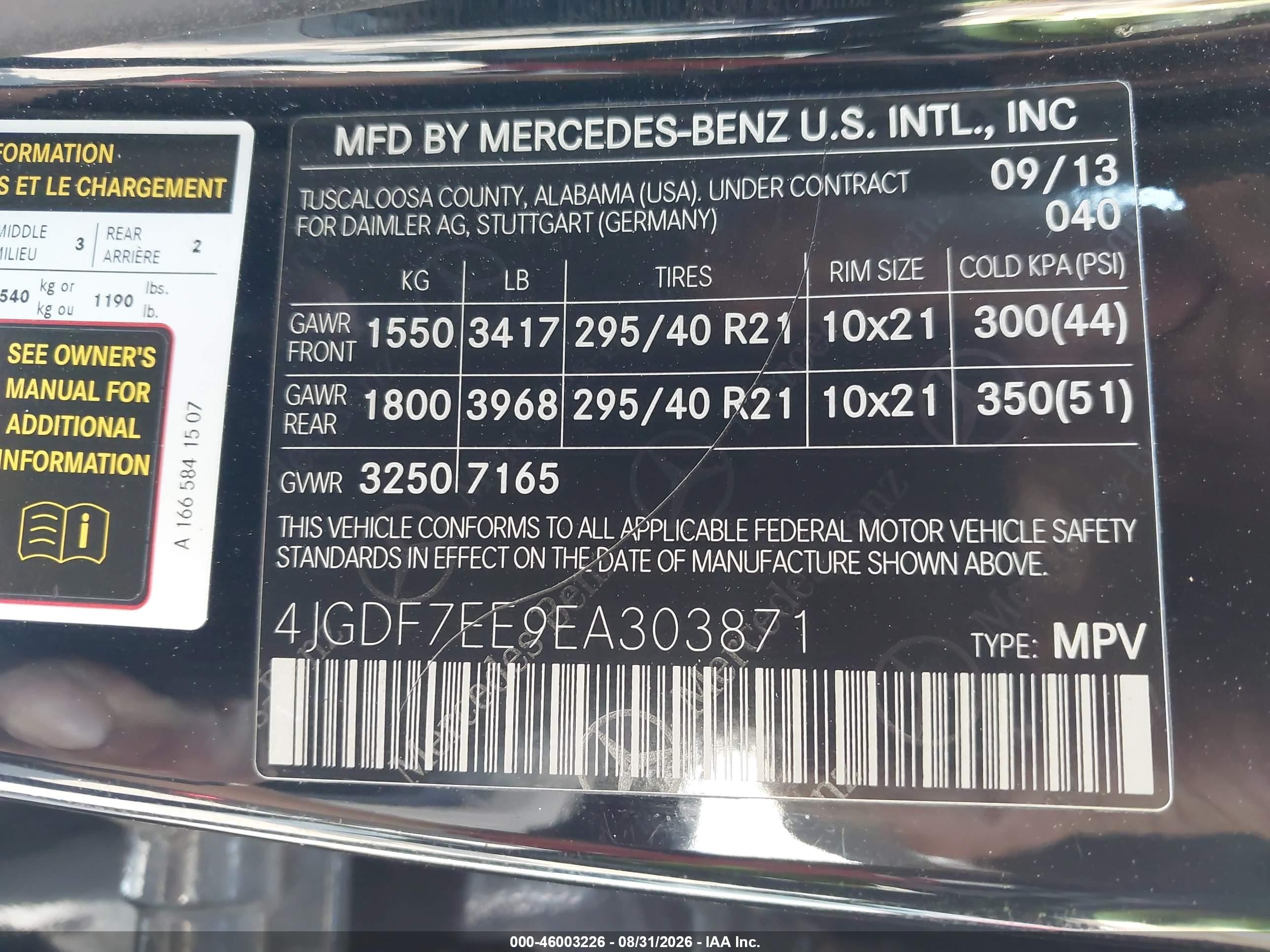 2014 Mercedes-benz Gl 63 Amg 4matic Black vin: 4JGDF7EE9EA303871
