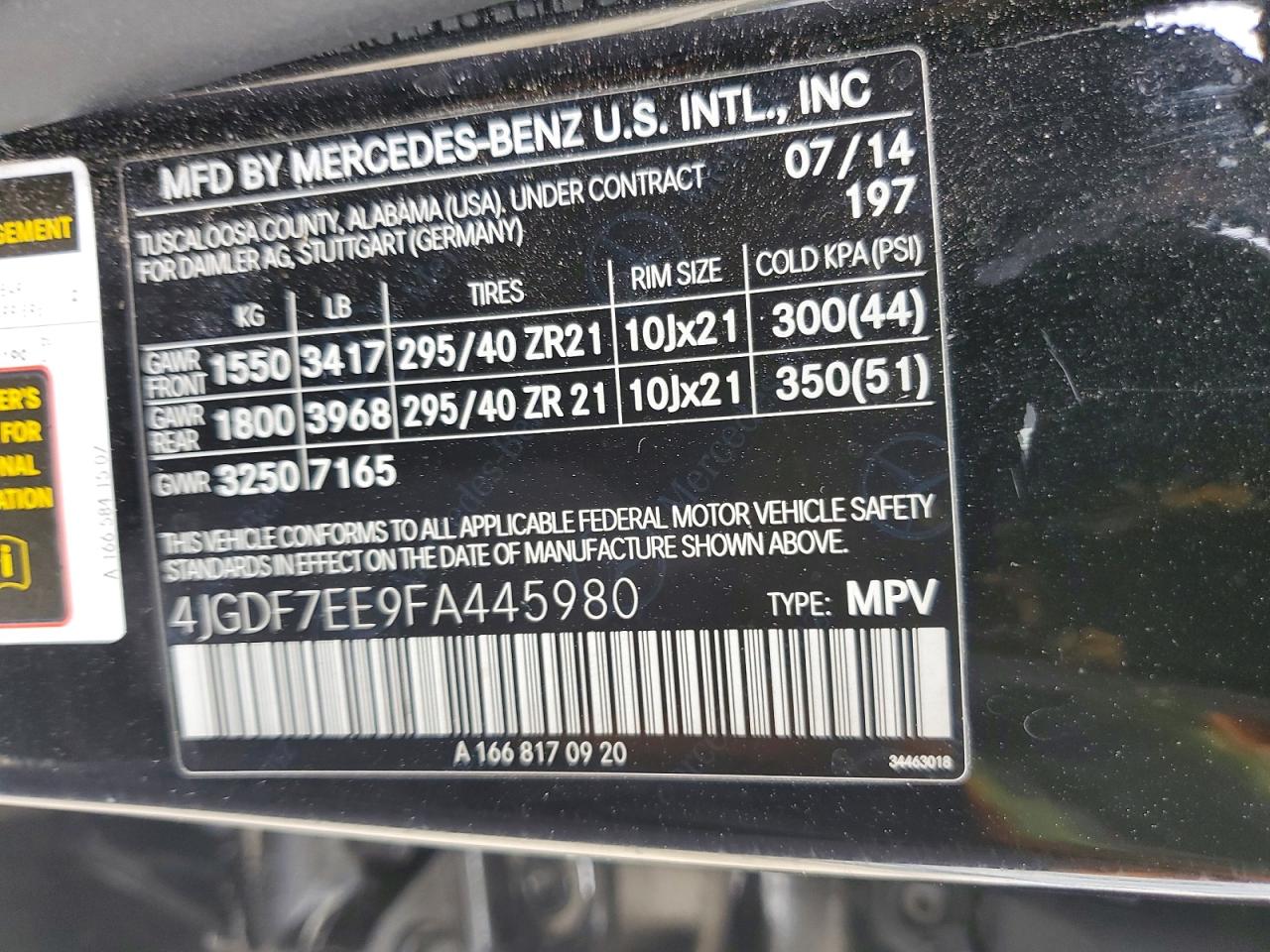 2015 Mercedes-benz Gl 63 Amg Black vin: 4JGDF7EE9FA445980