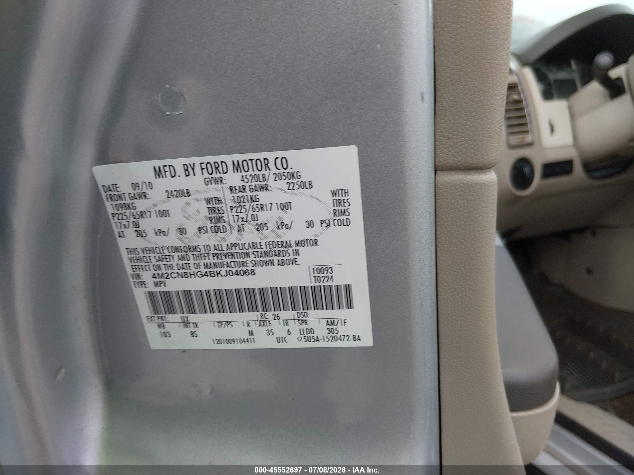 2011 Mercury Mariner Premier Silver vin: 4M2CN8HG4BKJ04068