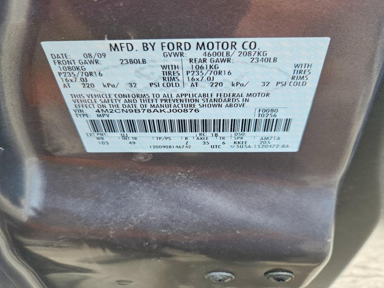 2010 Mercury Mariner Gray vin: 4M2CN9B78AKJ00876