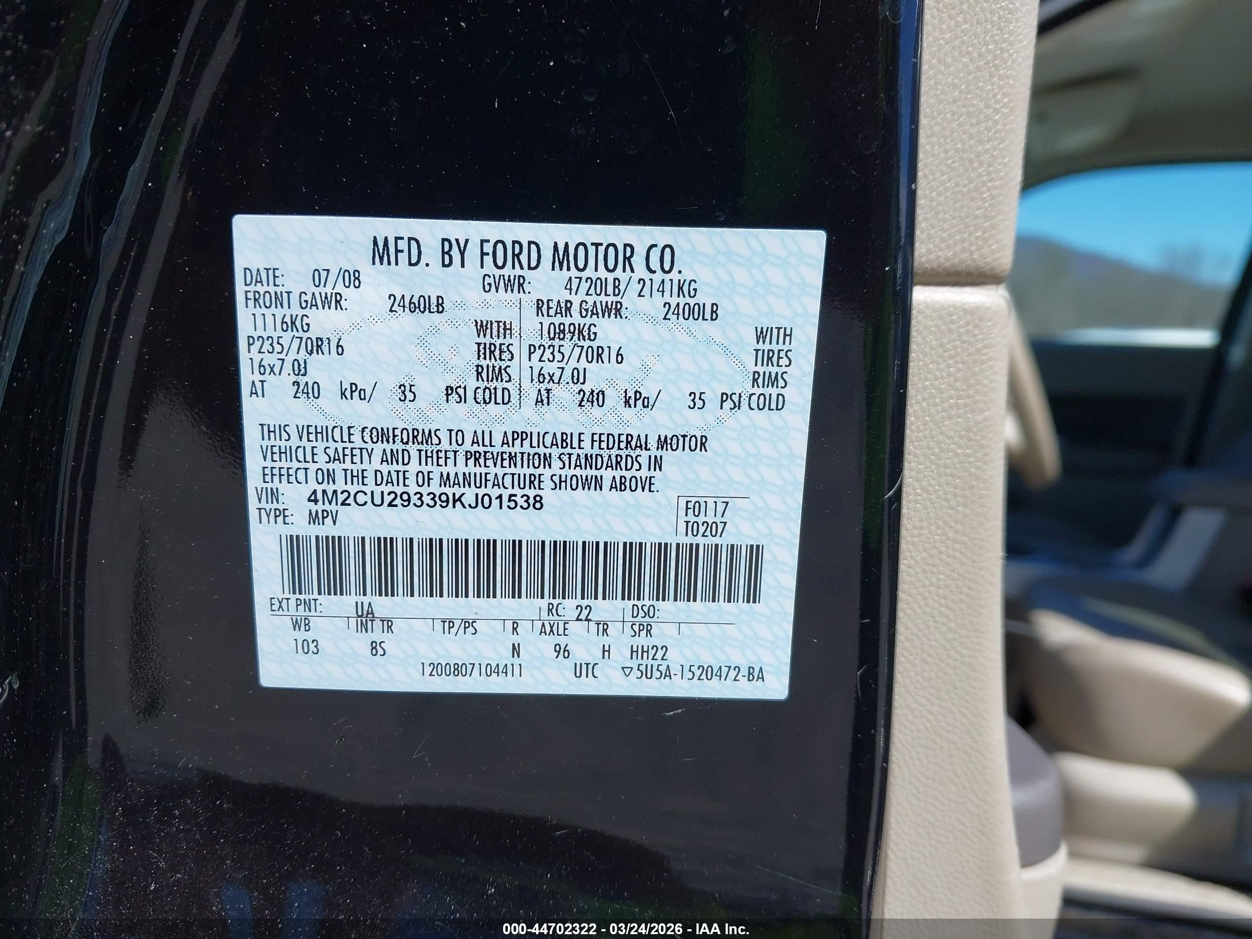 2009 Mercury Mariner Hybrid   Black vin: 4M2CU29339KJ01538