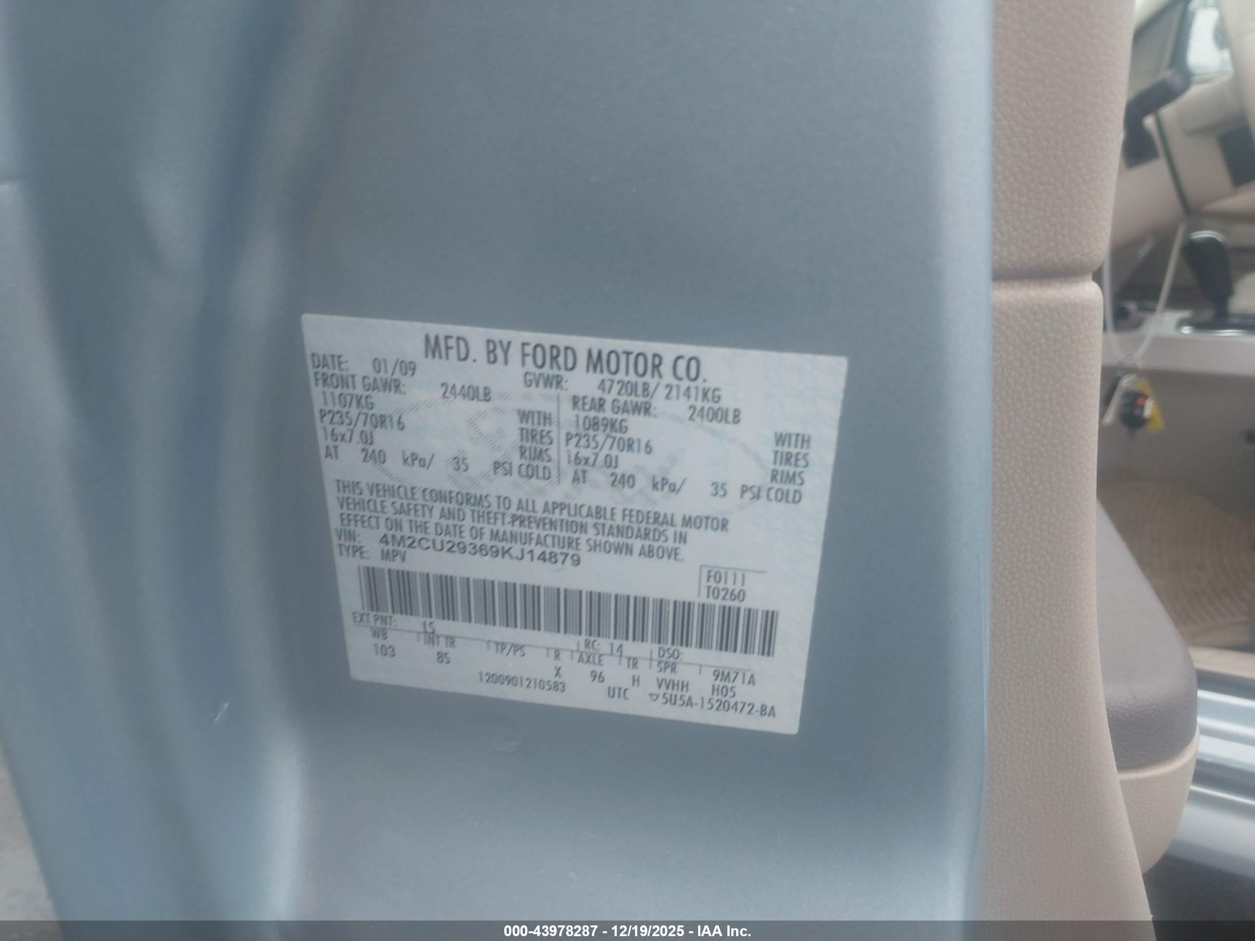 2009 Mercury Mariner Hybrid   Blue vin: 4M2CU29369KJ14879