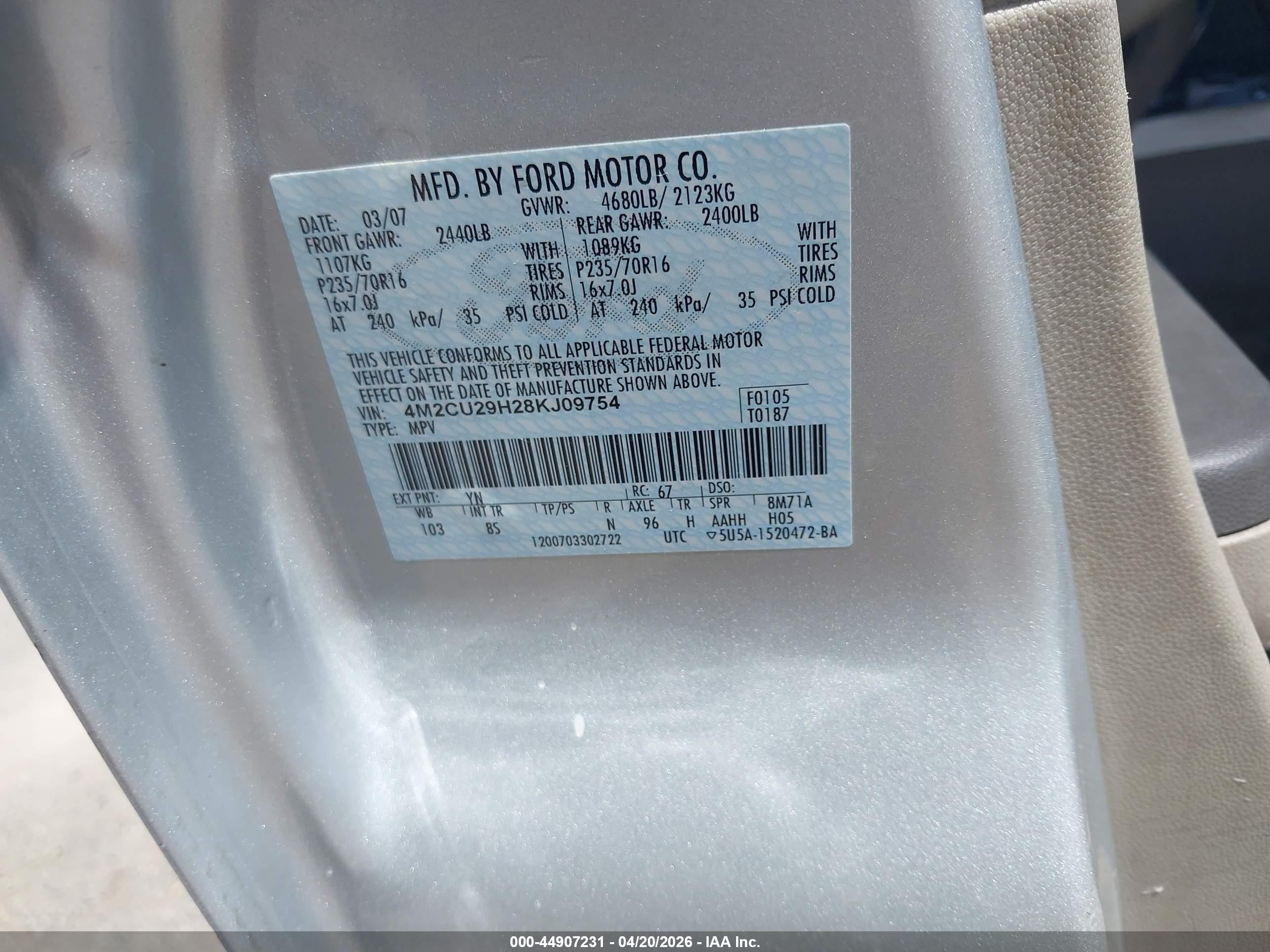 2008 Mercury Mariner Hybrid   Silver vin: 4M2CU29H28KJ09754