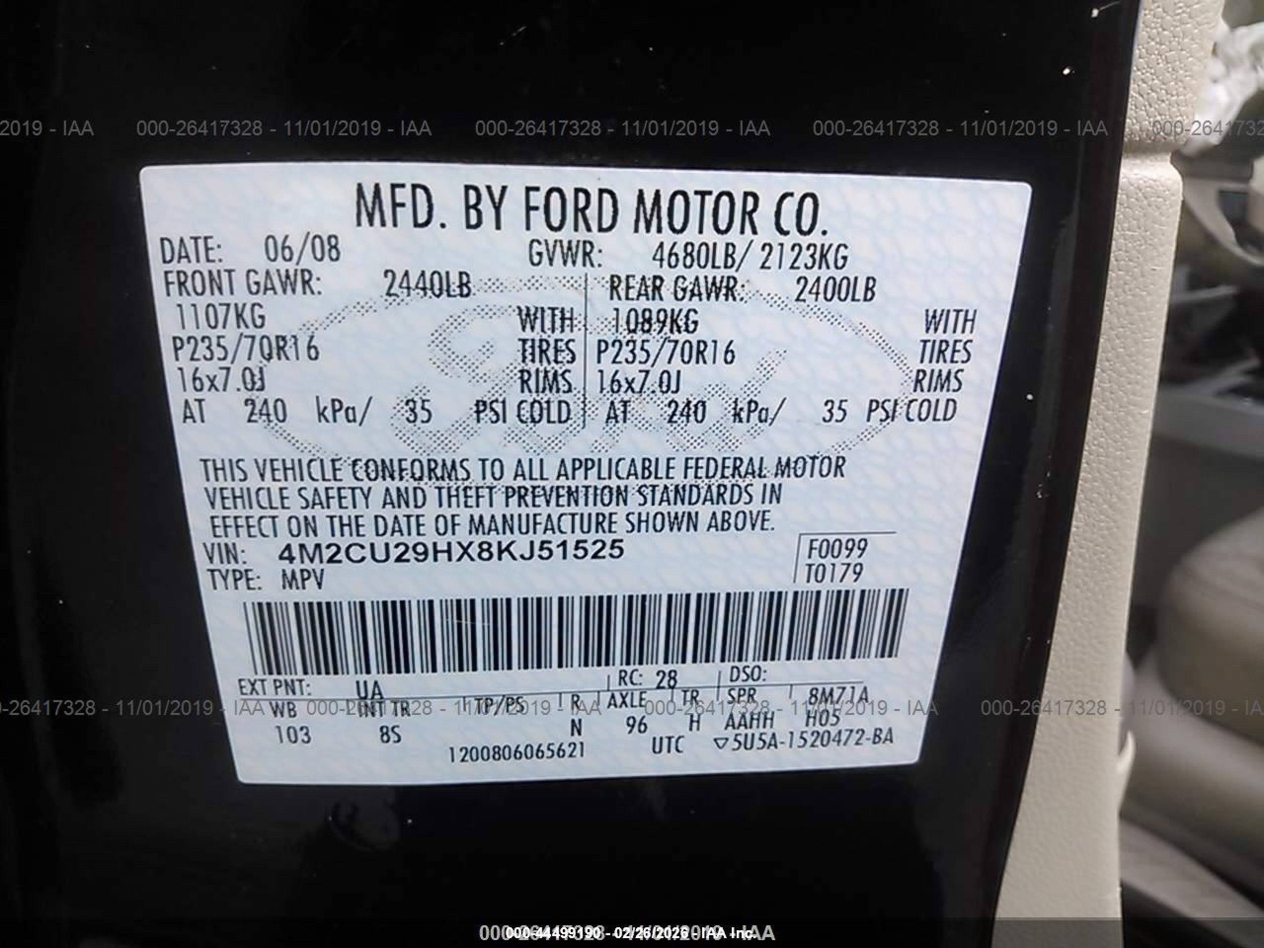 2008 Mercury Mariner Hybrid   Black vin: 4M2CU29HX8KJ51525