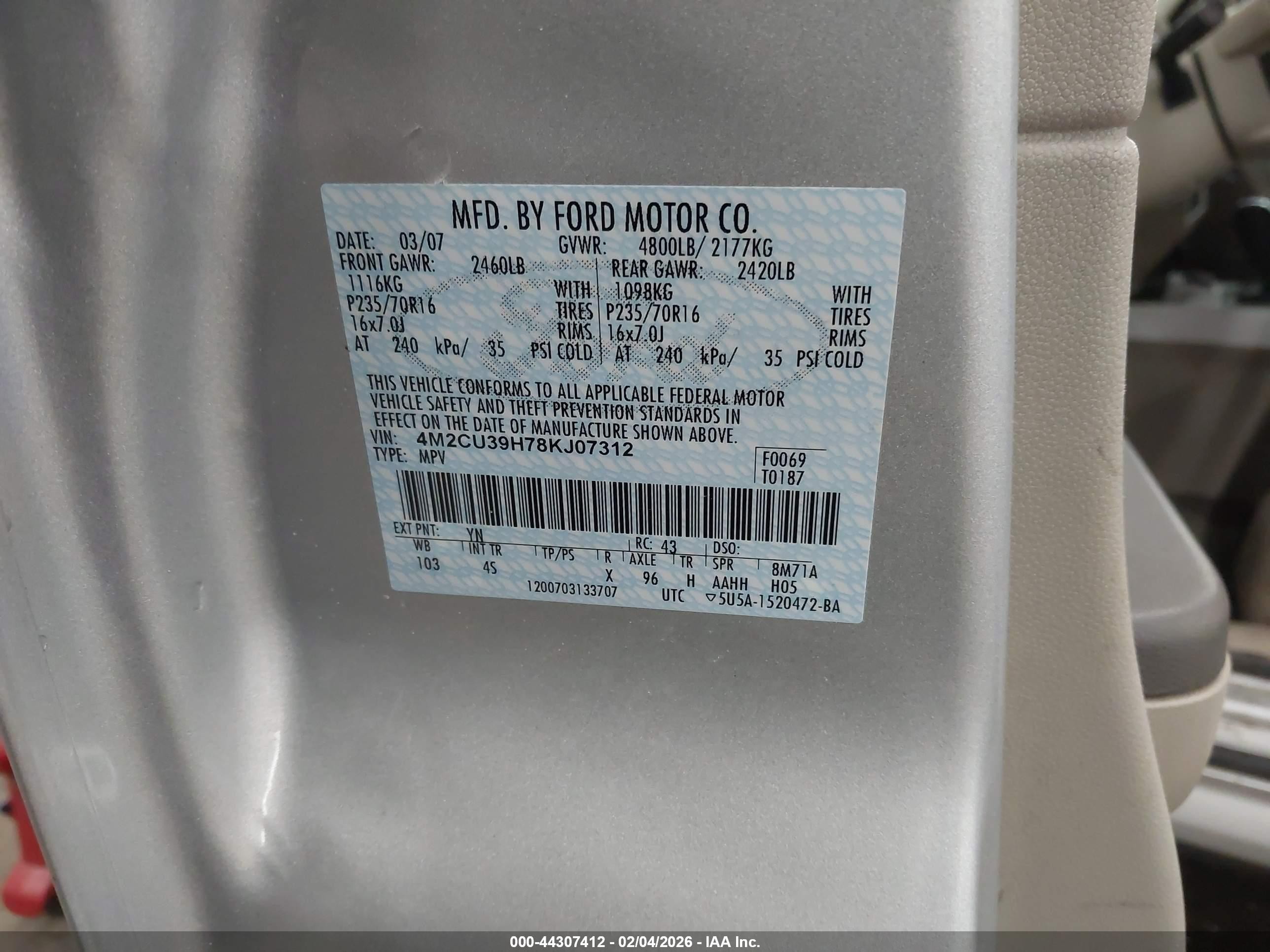 2008 Mercury Mariner Hybrid   Silver vin: 4M2CU39H78KJ07312
