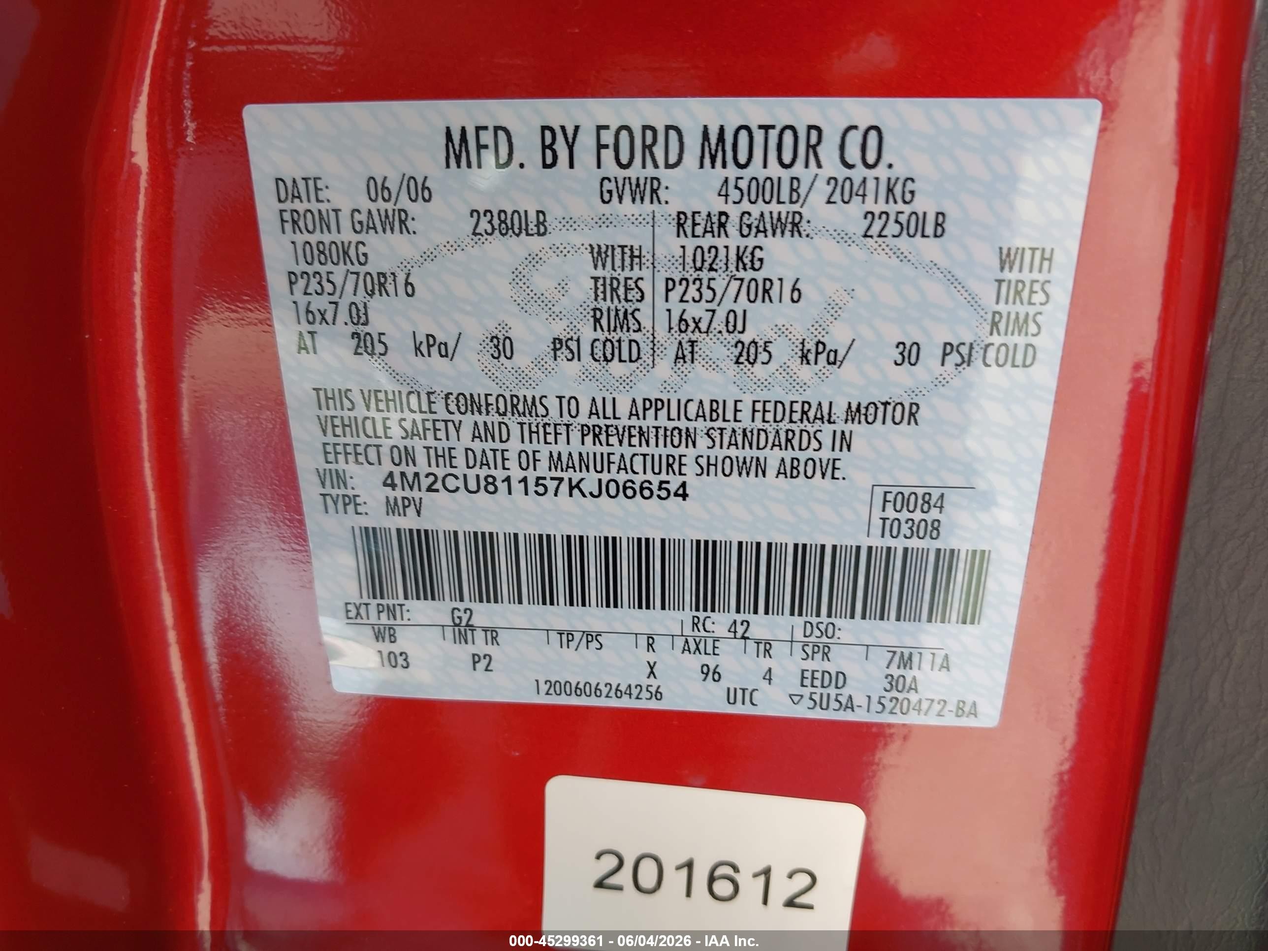 2007 Mercury Mariner Luxury Red vin: 4M2CU81157KJ06654