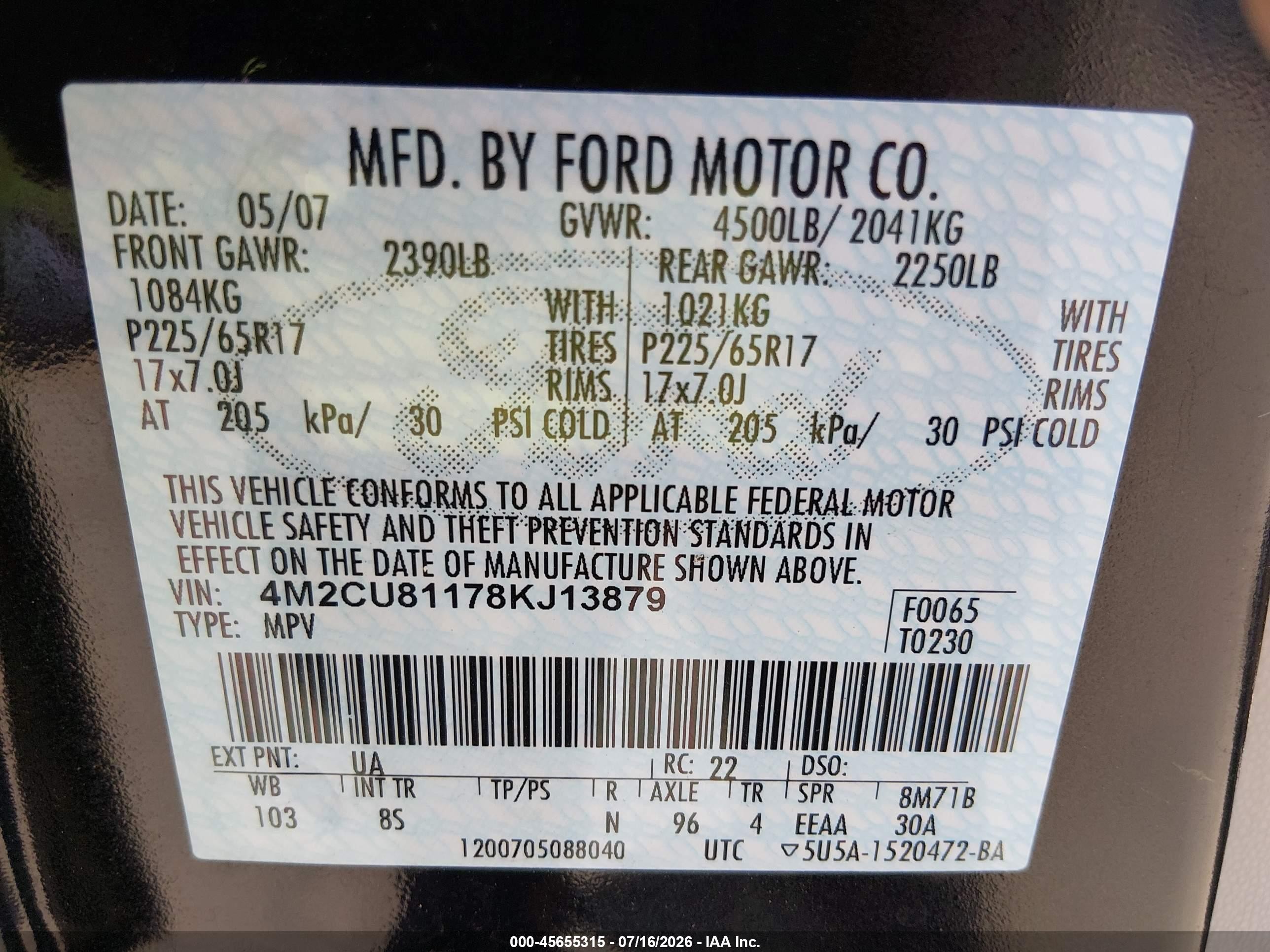 2008 Mercury Mariner V6 Black vin: 4M2CU81178KJ13879