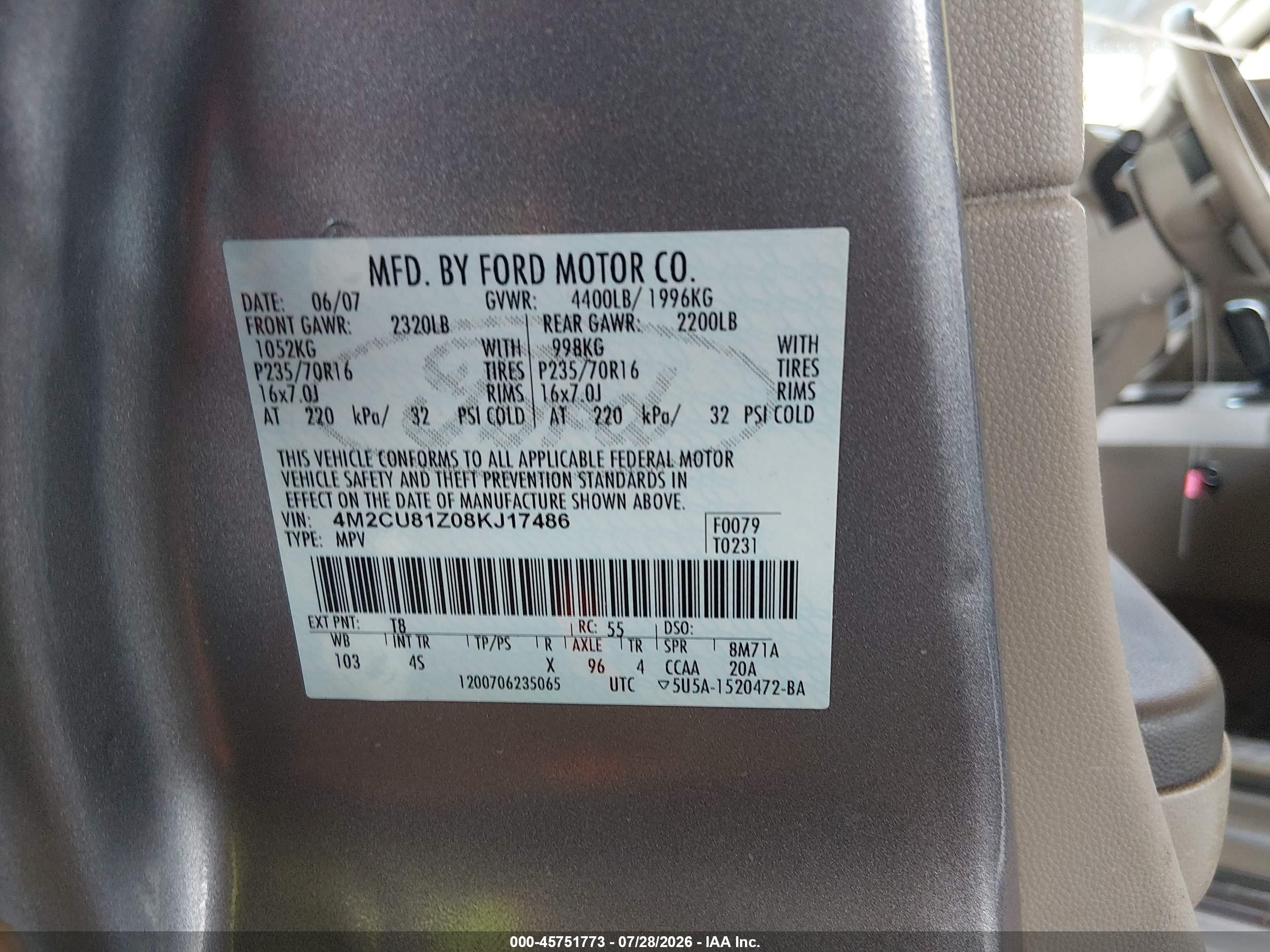 2008 Mercury Mariner I4 Gray vin: 4M2CU81Z08KJ17486