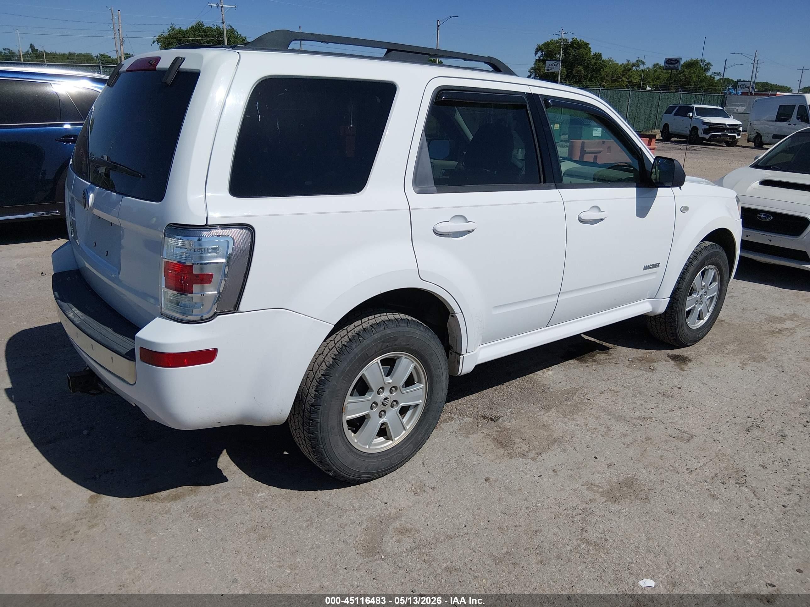 2008 Mercury Mariner I4 White vin: 4M2CU81Z98KJ13534
