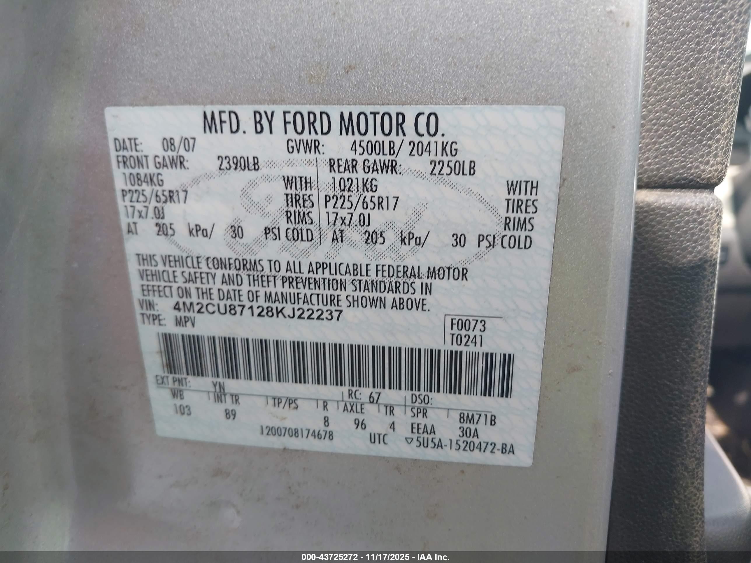 2008 Mercury Mariner Premier Серебряный vin: 4M2CU87128KJ22237