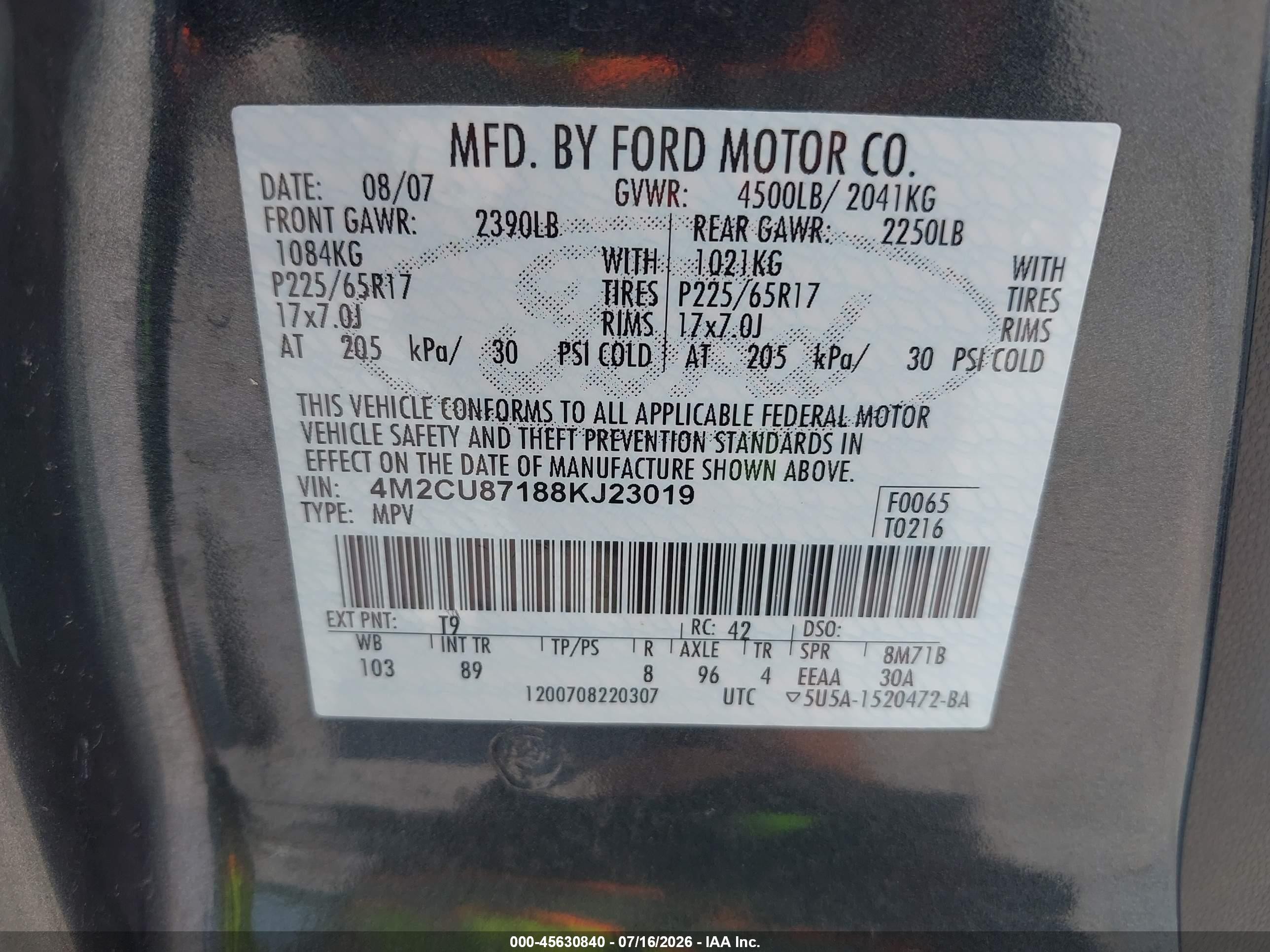 2008 Mercury Mariner Premier Gray vin: 4M2CU87188KJ23019