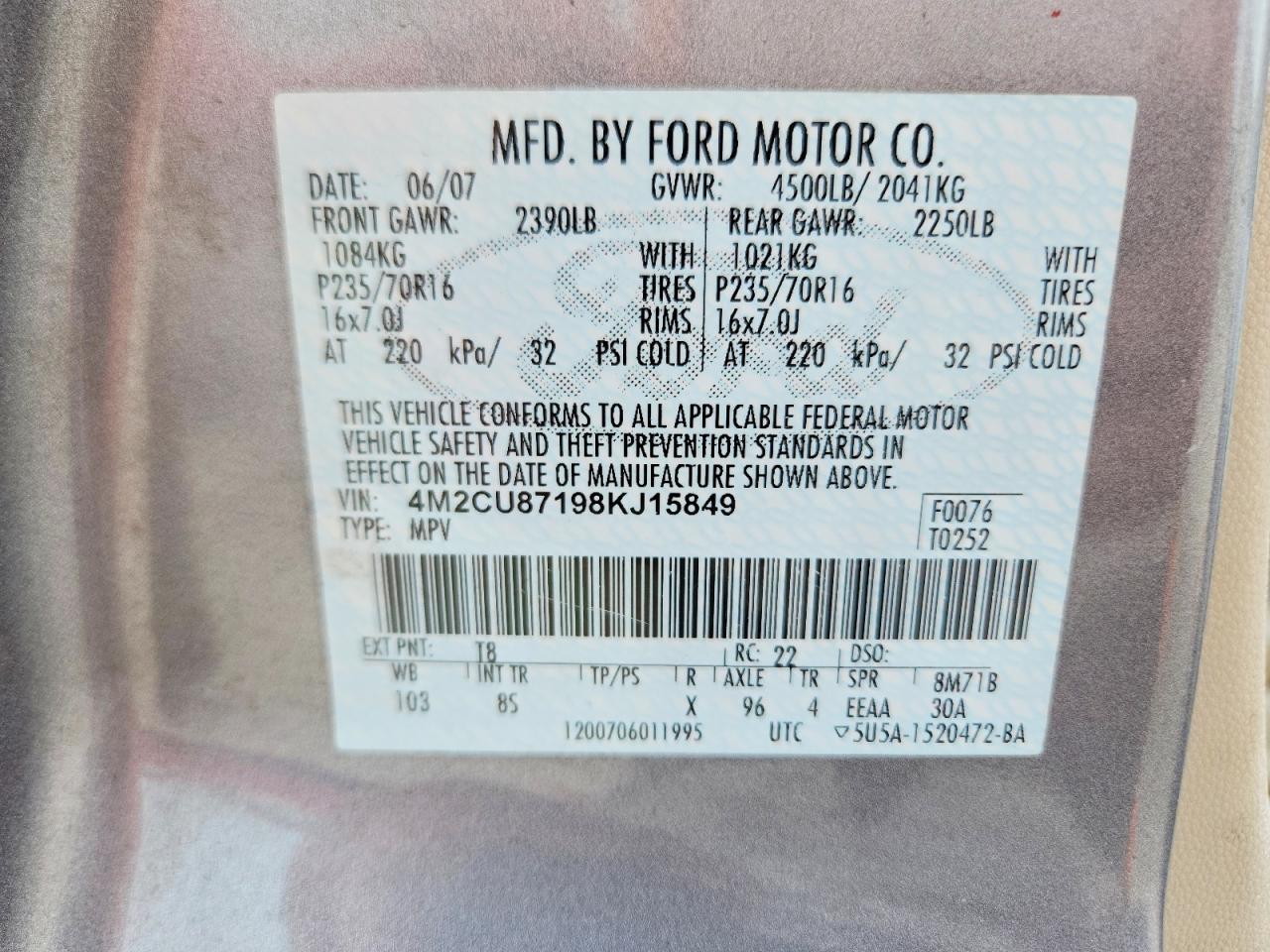 2008 Mercury Mariner Premier Gray vin: 4M2CU87198KJ15849