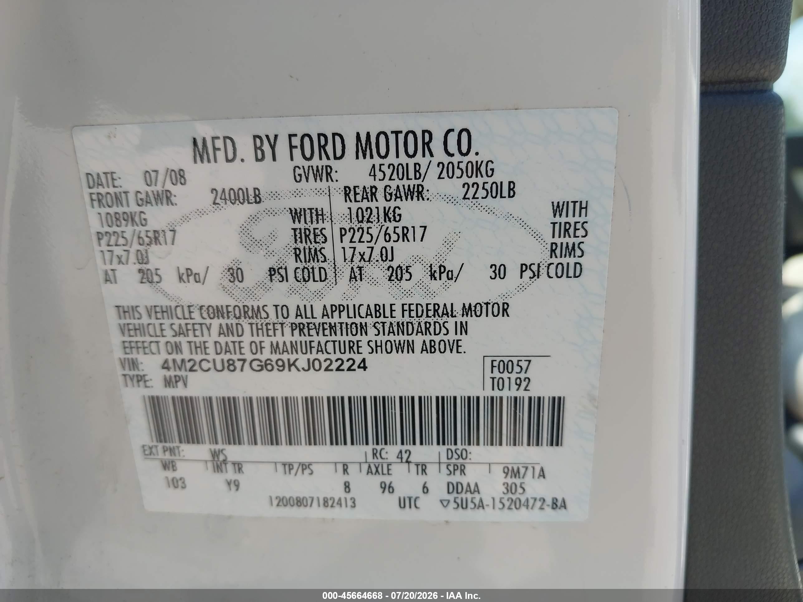 2009 Mercury Mariner Premier V6 White vin: 4M2CU87G69KJ02224