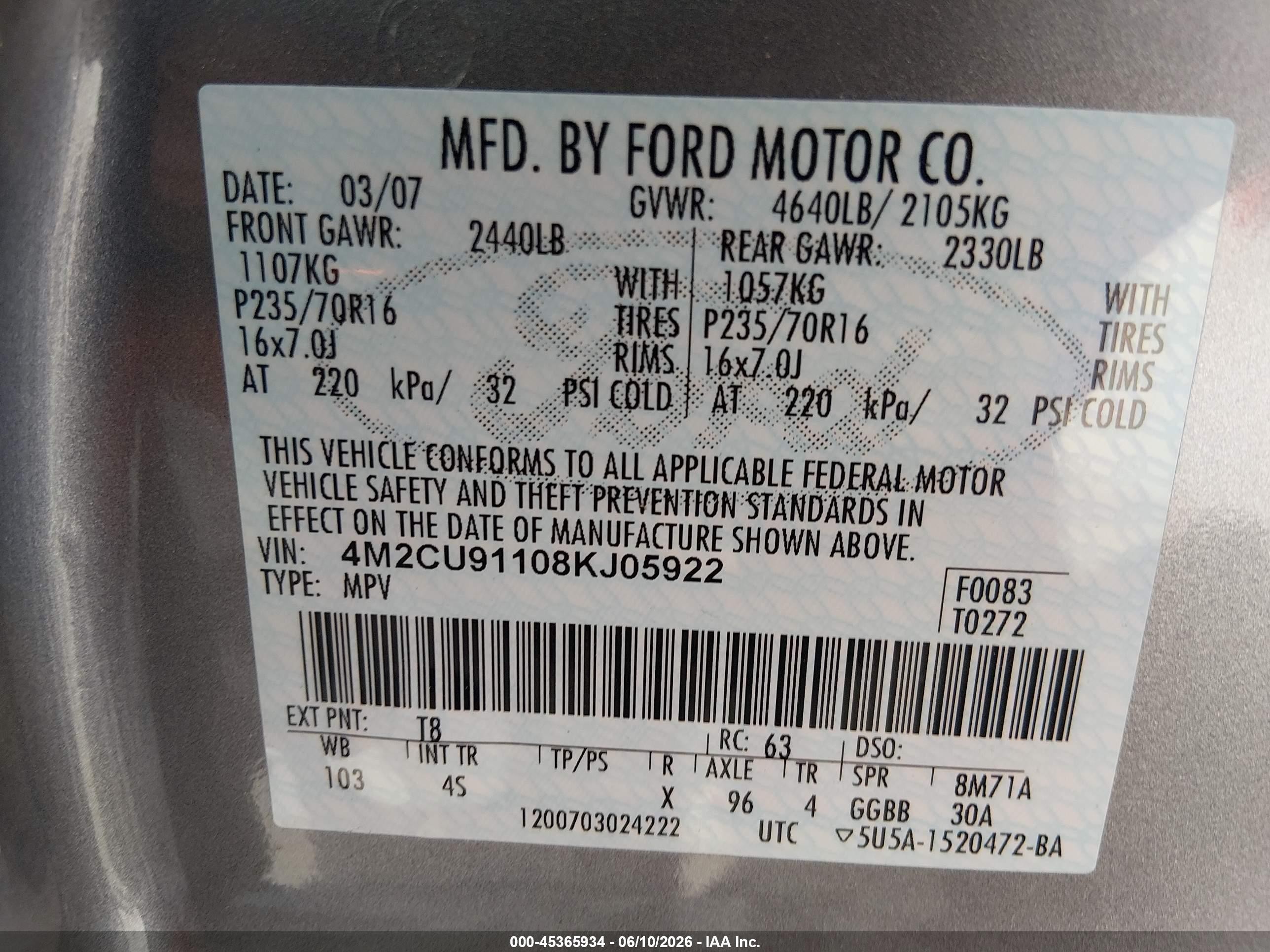 2008 Mercury Mariner V6 Silver vin: 4M2CU91108KJ05922
