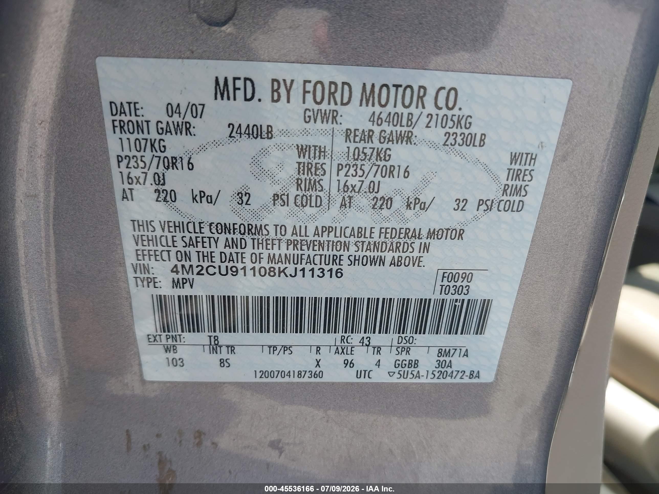 2008 Mercury Mariner V6 Gray vin: 4M2CU91108KJ11316
