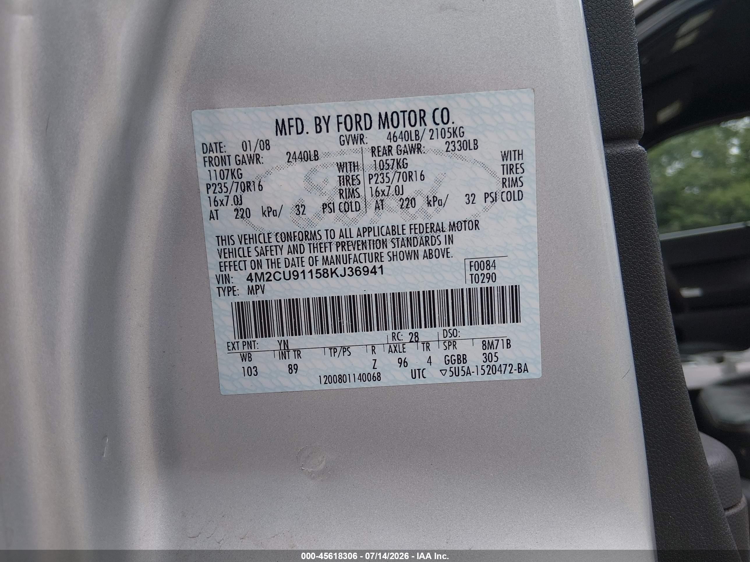 2008 Mercury Mariner V6 Silver vin: 4M2CU91158KJ36941