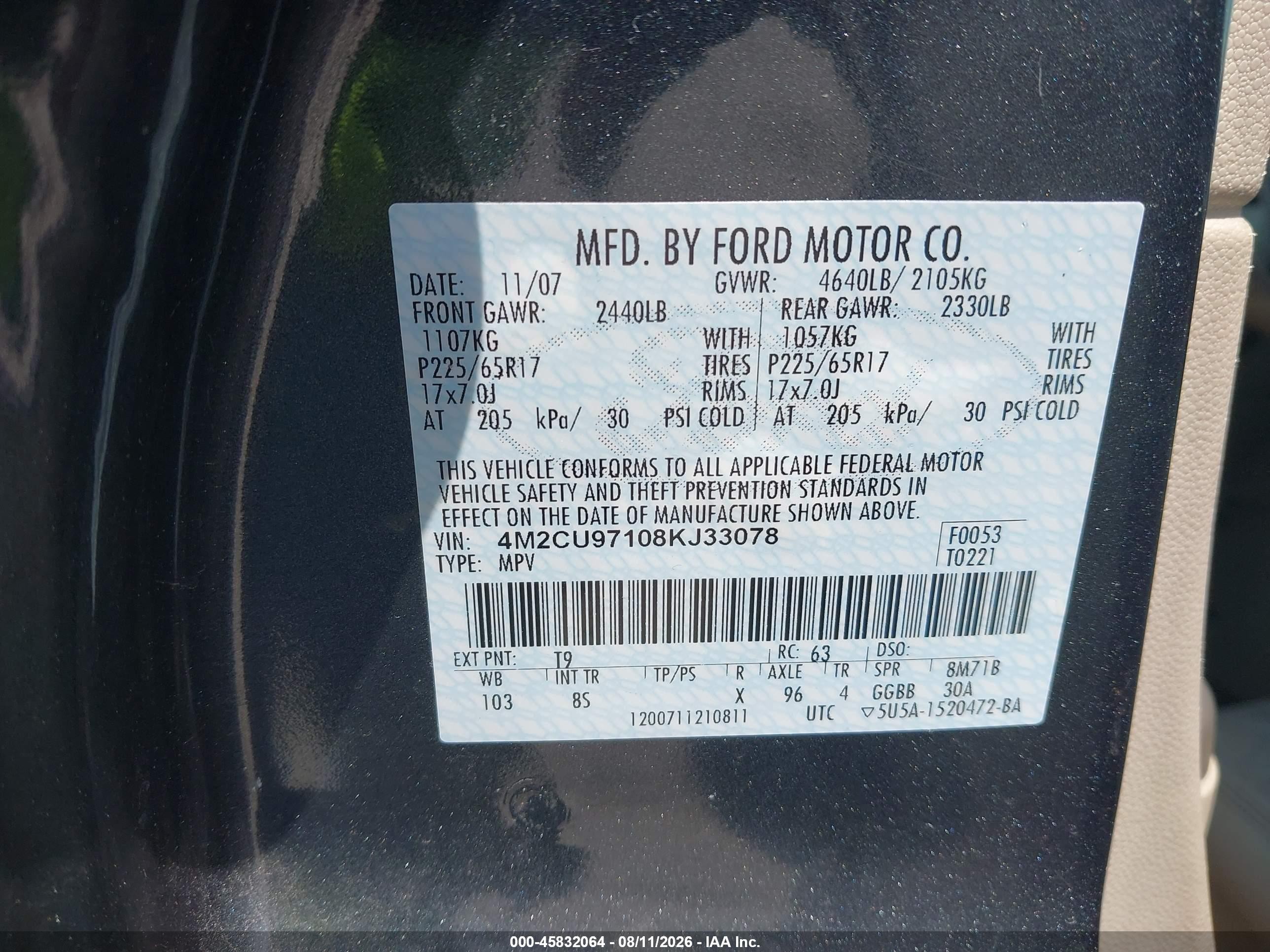 2008 Mercury Mariner Premier Gray vin: 4M2CU97108KJ33078