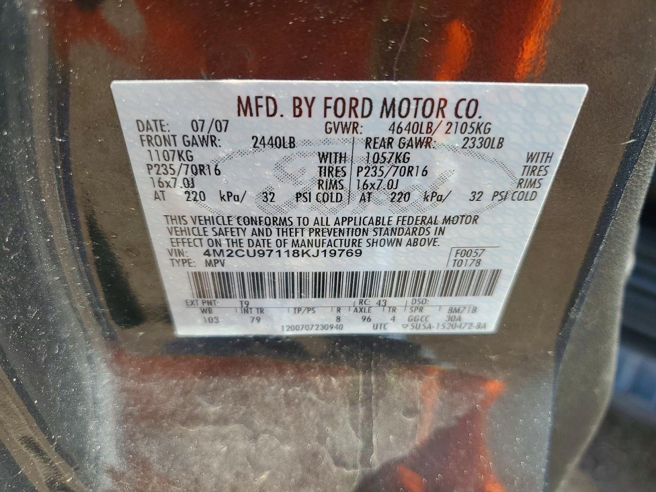 2008 Mercury Mariner Premier Gray vin: 4M2CU97118KJ19769