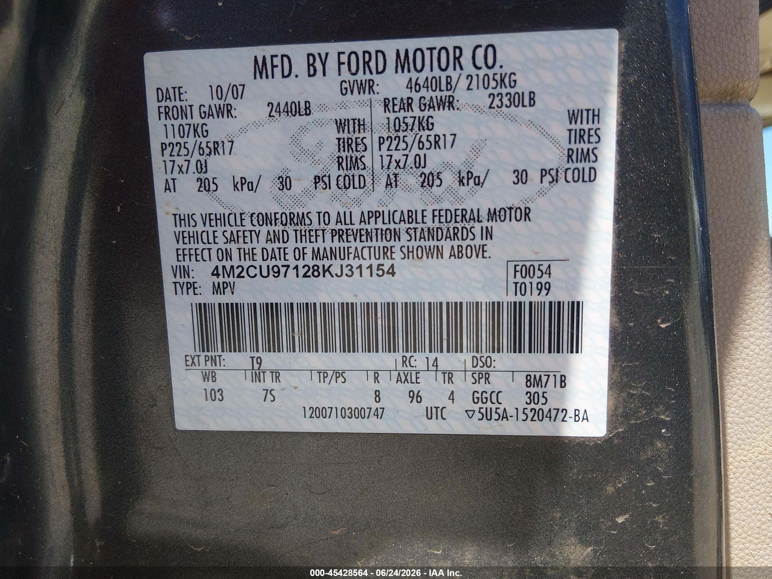 2008 Mercury Mariner Premier Pewter vin: 4M2CU97128KJ31154