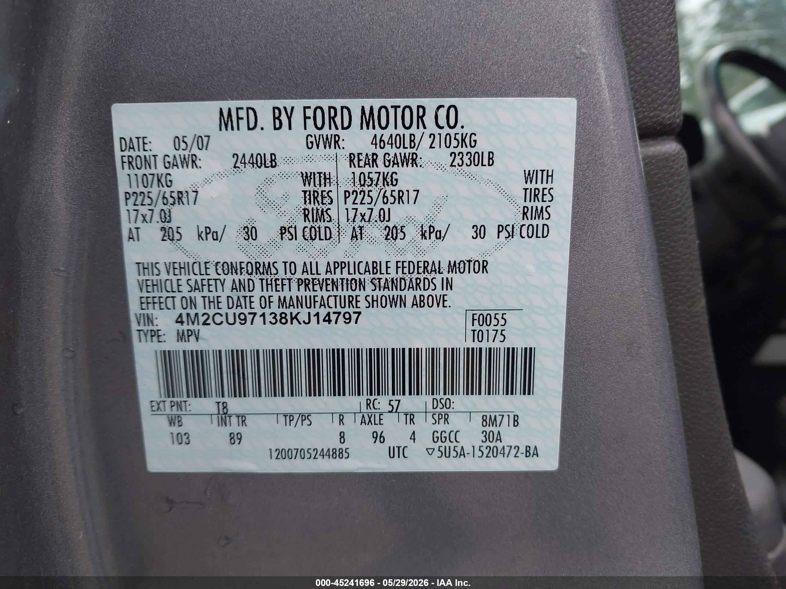 2008 Mercury Mariner Premier Pewter vin: 4M2CU97138KJ14797