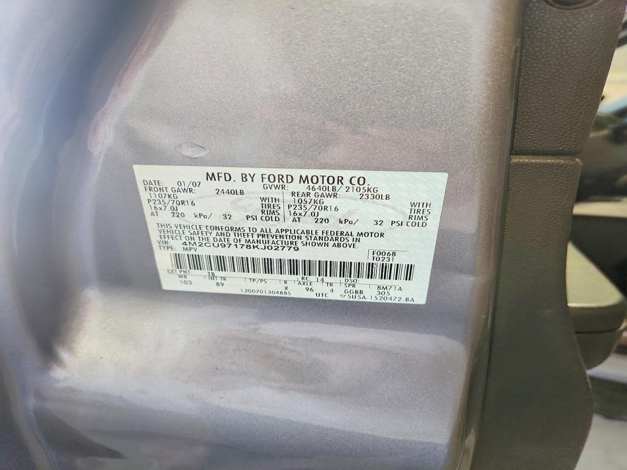 2008 Mercury Mariner Gray vin: 4M2CU97178KJ02779