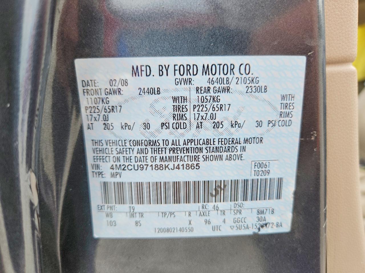 2008 Mercury Mariner Gray vin: 4M2CU97188KJ41865