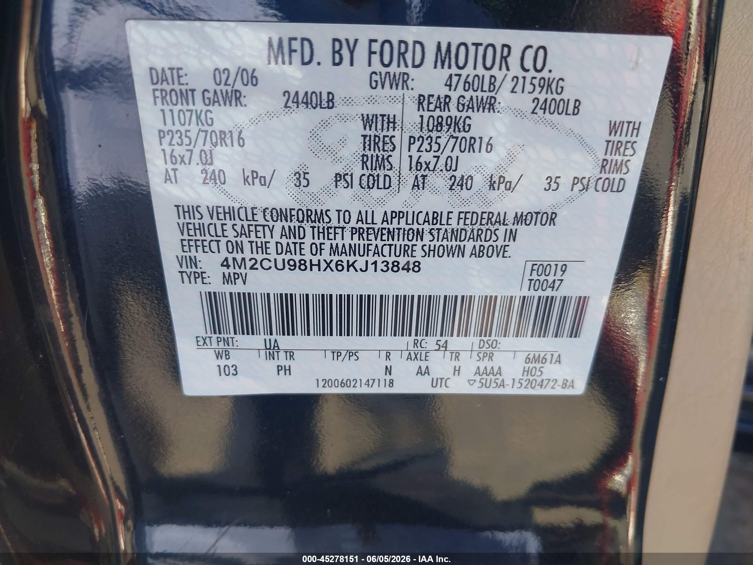 2006 Mercury Mariner Hybrid   Black vin: 4M2CU98HX6KJ13848