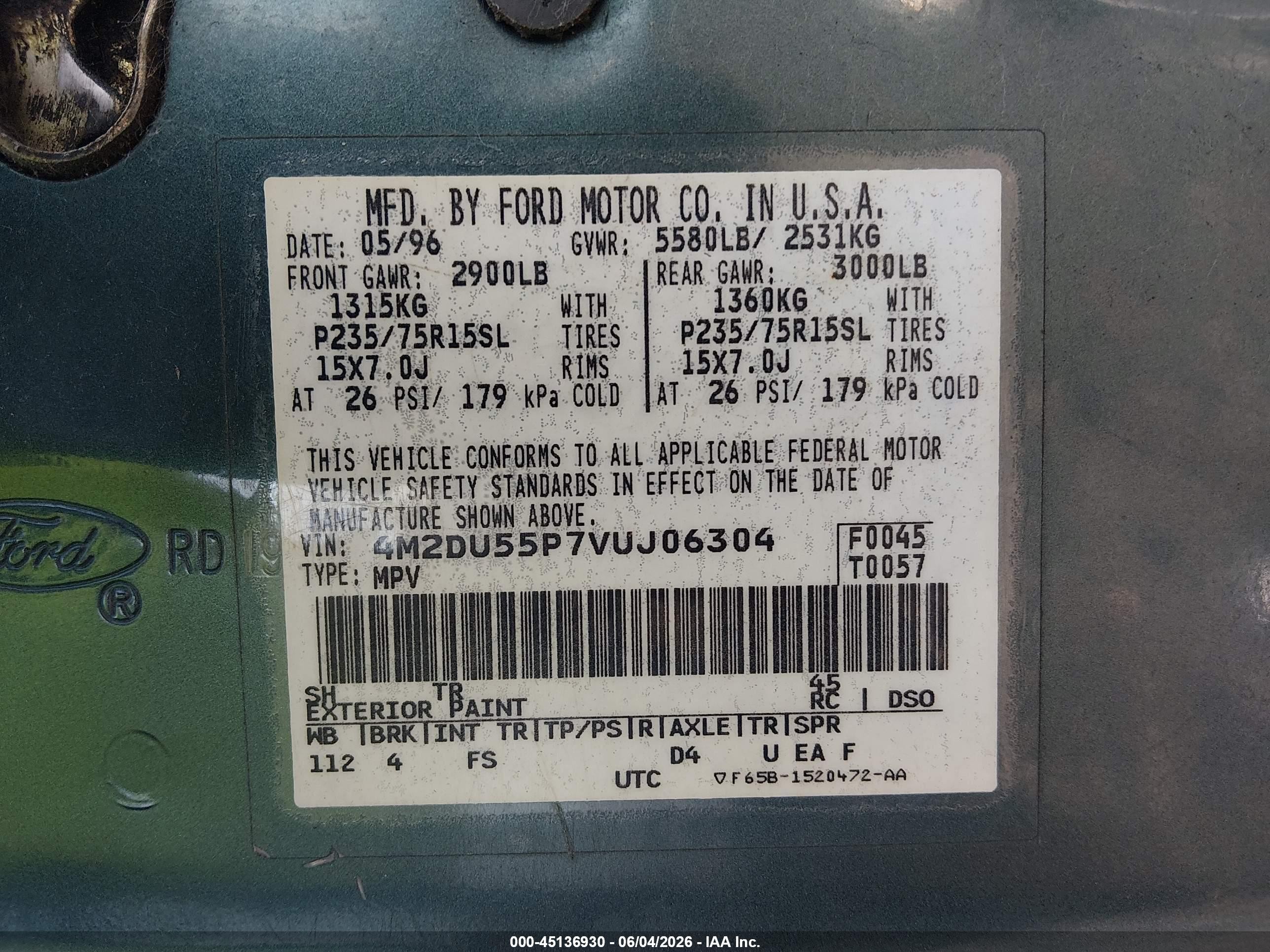 1997 Mercury Mountaineer   Green vin: 4M2DU55P7VUJ06304