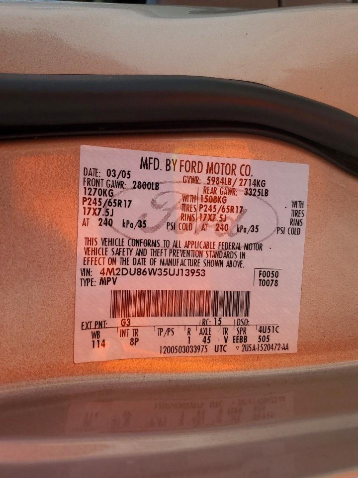 2005 Mercury Mountaineer Gold vin: 4M2DU86W35UJ13953