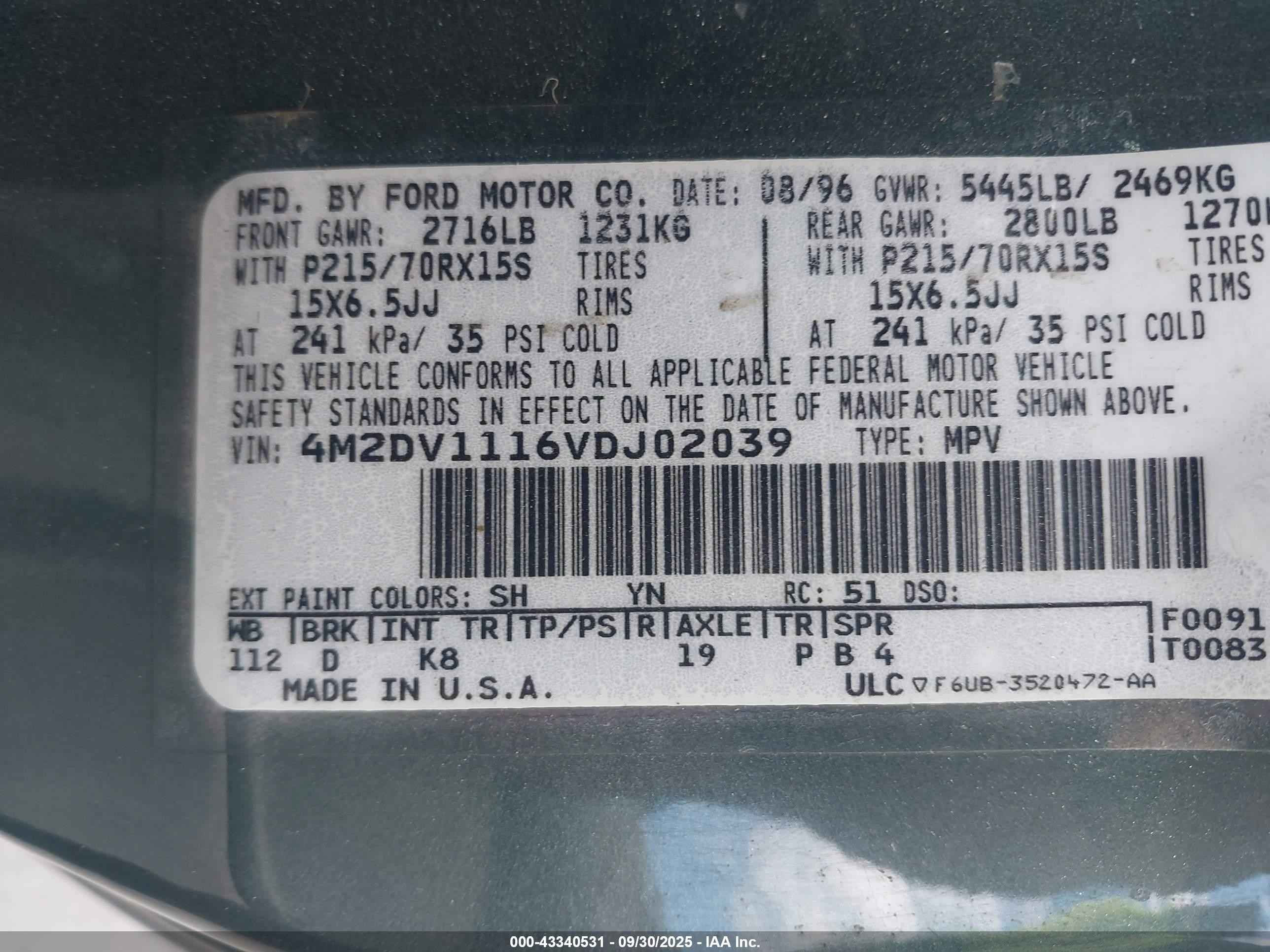 1997 Mercury Villager   Green vin: 4M2DV1116VDJ02039