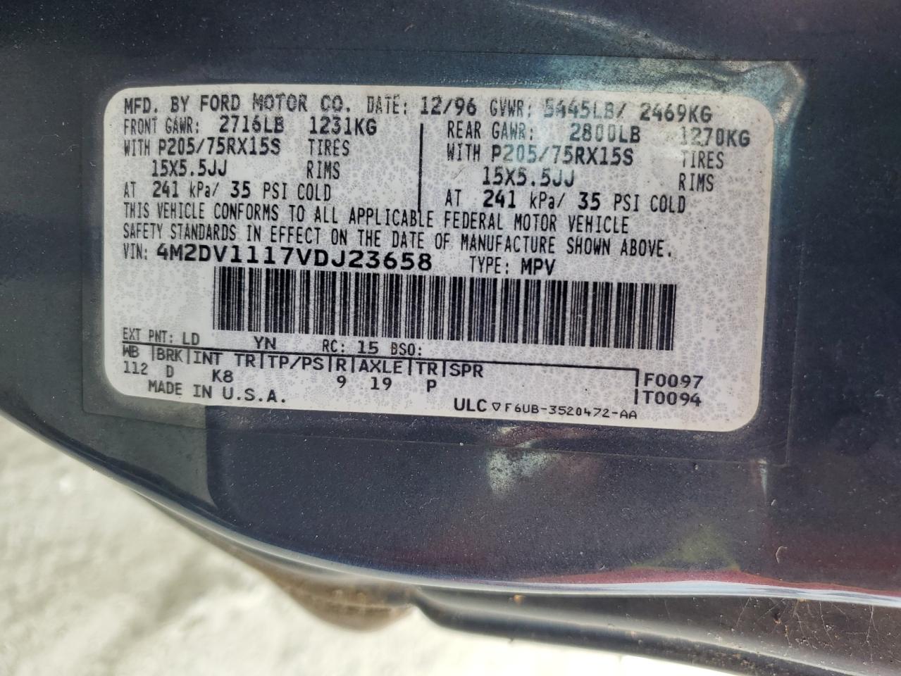 1997 Mercury Villager    Blue vin: 4M2DV1117VDJ23658