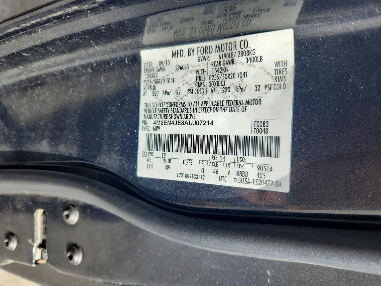 2010 Mercury Mountaineer Premier Gray vin: 4M2EN4JE8AUJ07214