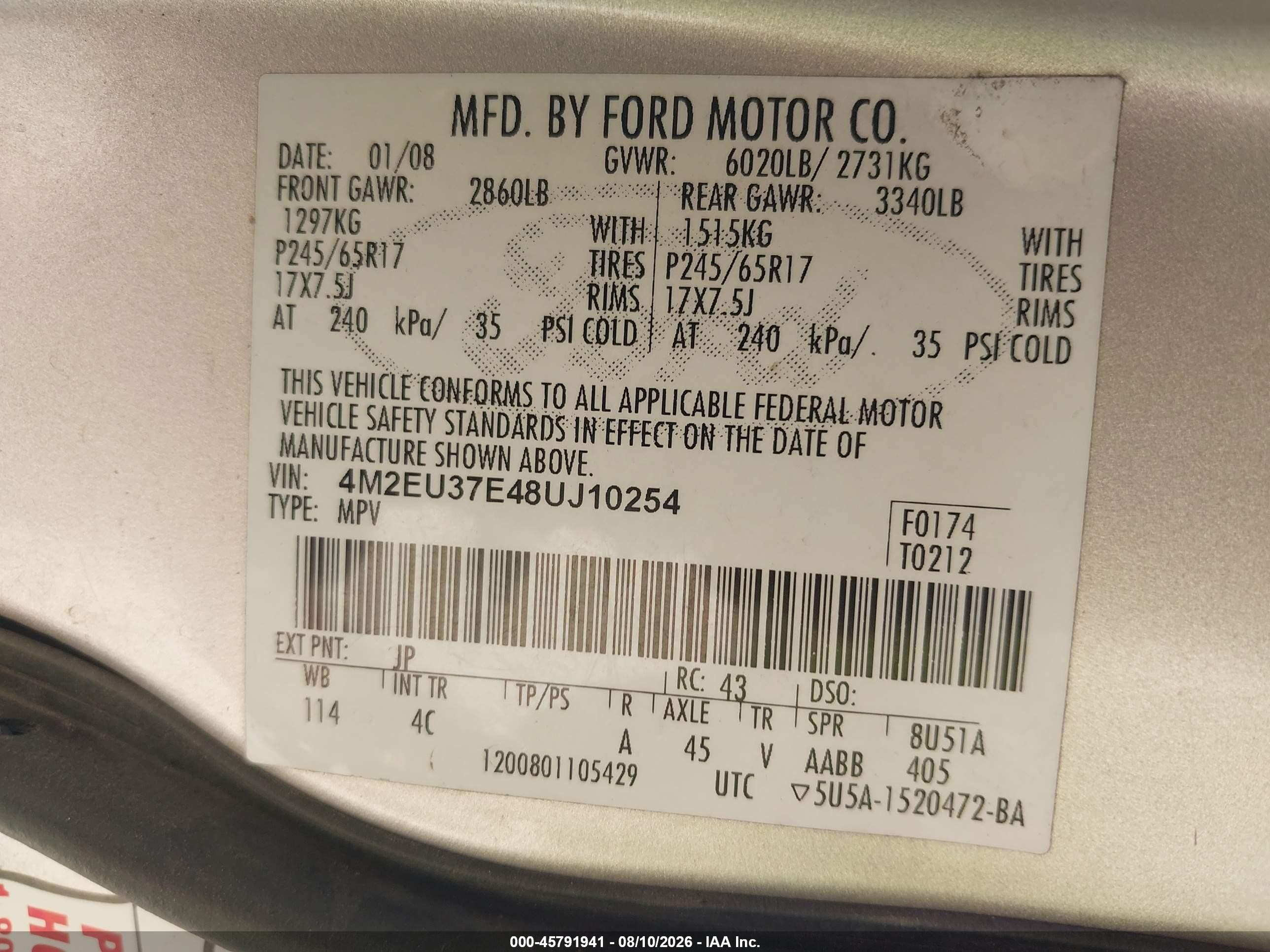 2008 Mercury Mountaineer Silver vin: 4M2EU37E48UJ10254