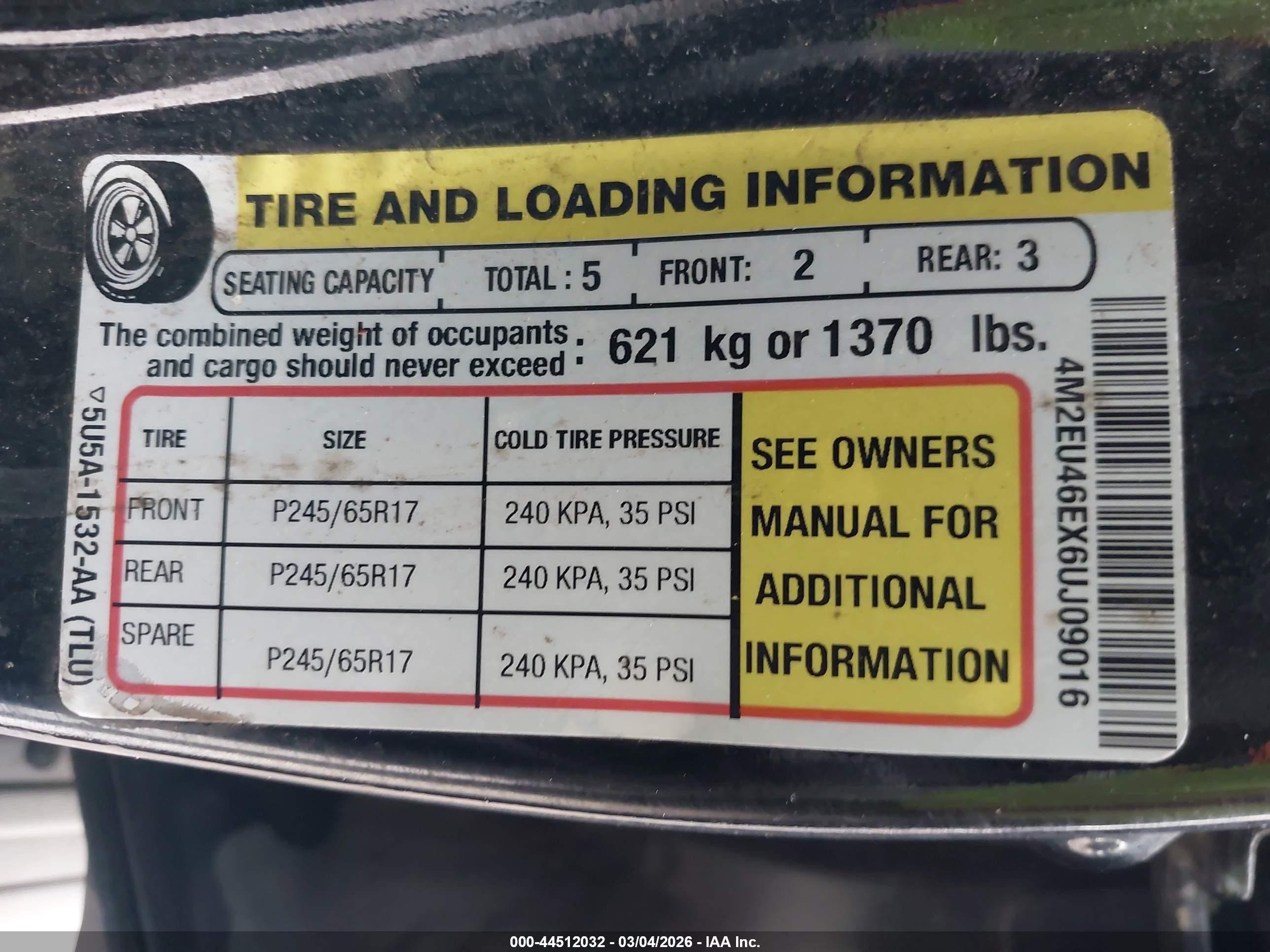 2006 Mercury Mountaineer Convenience Black vin: 4M2EU46EX6UJ09016