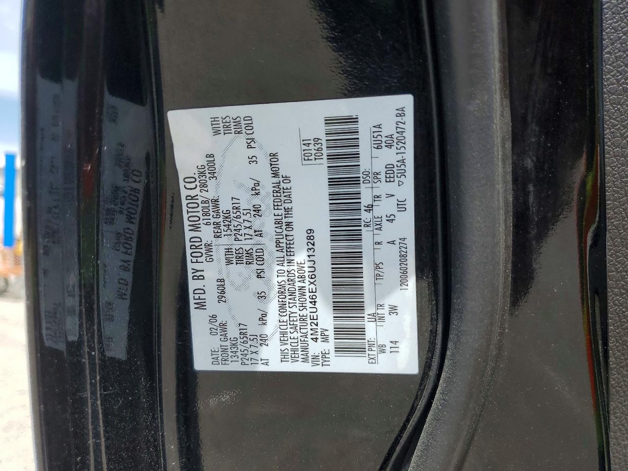 2006 Mercury Mountaineer Convenience Black vin: 4M2EU46EX6UJ13289