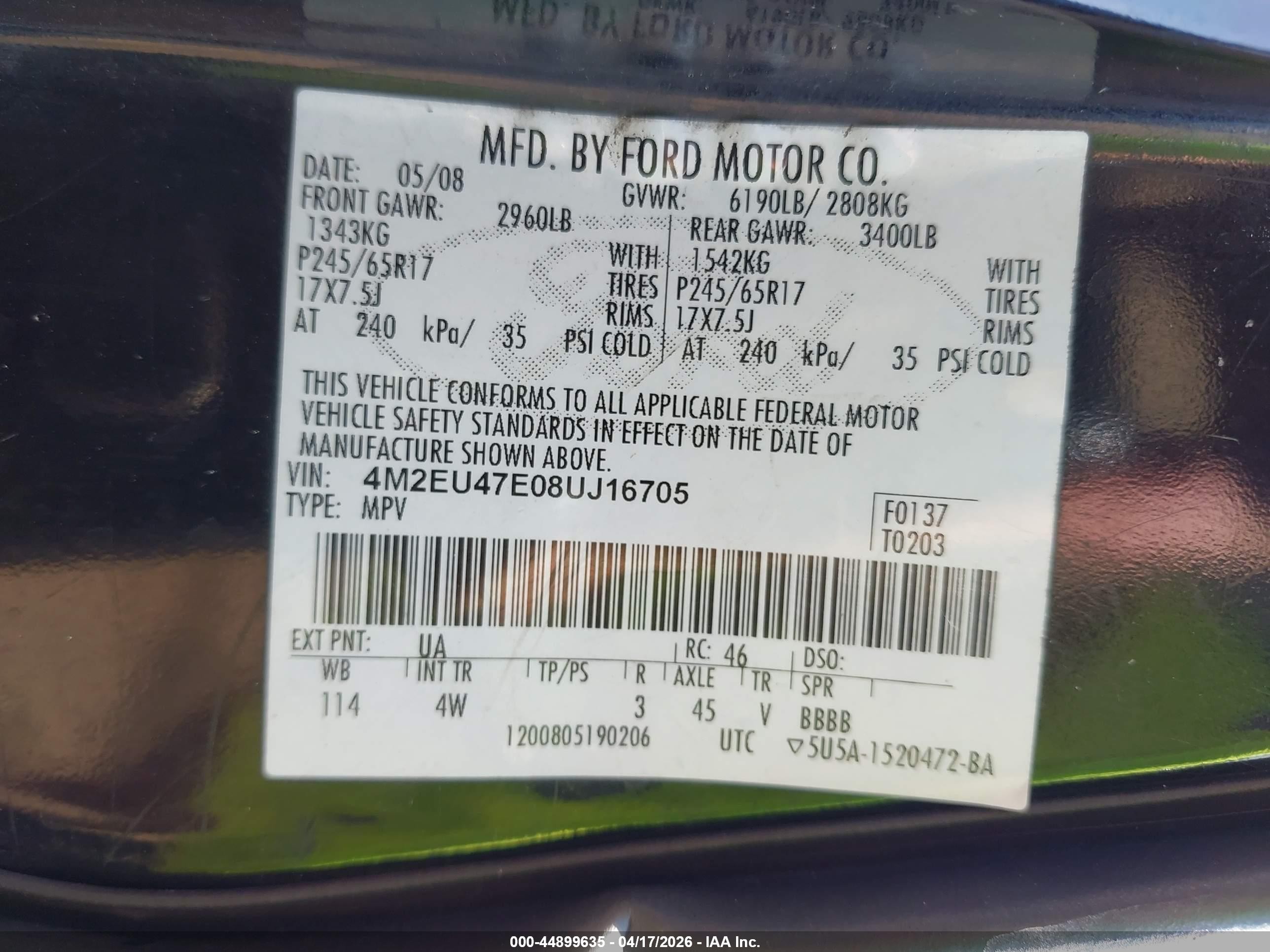 2008 Mercury Mountaineer   Black vin: 4M2EU47E08UJ16705