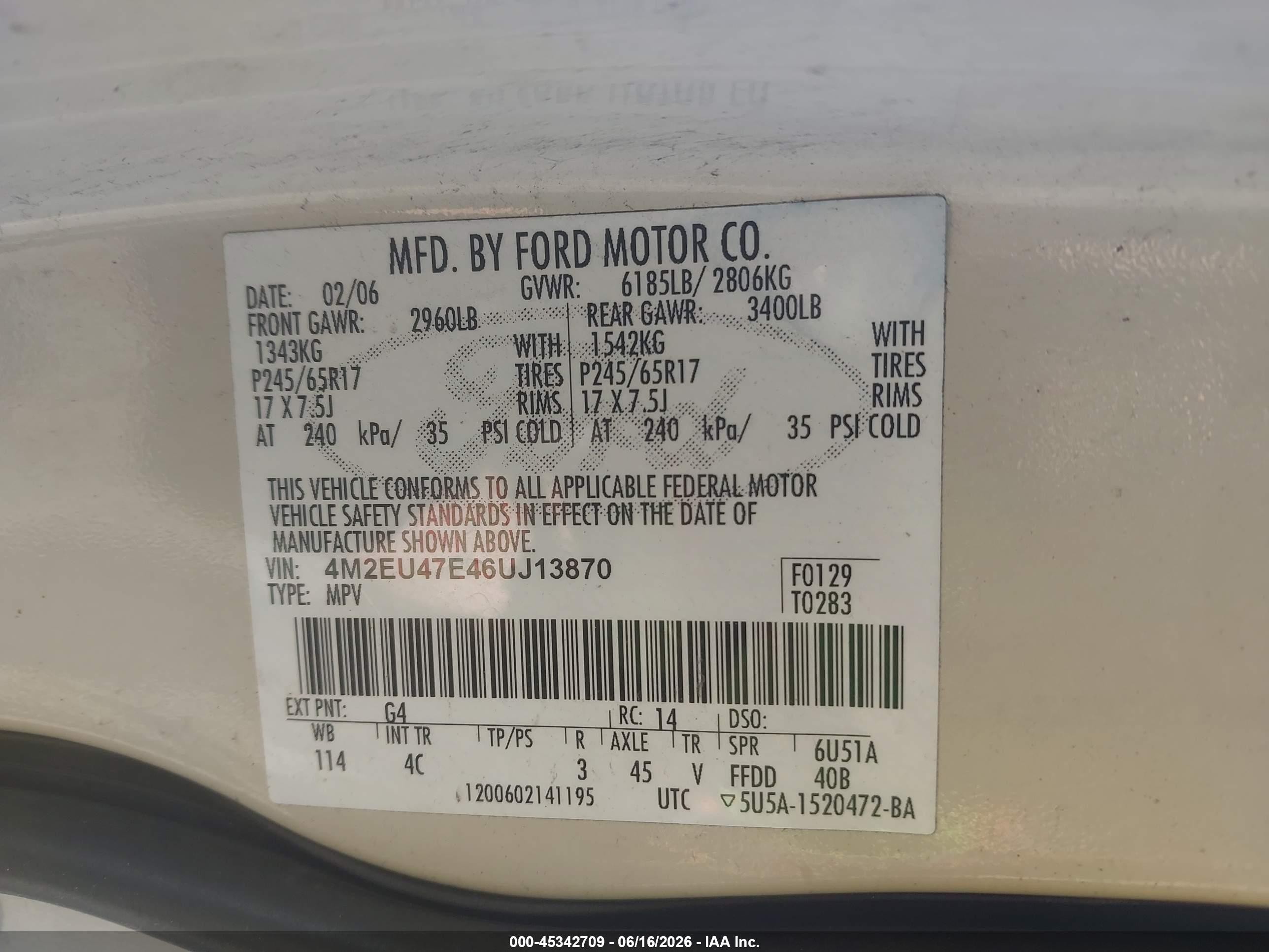 2006 Mercury Mountaineer Luxury Silver vin: 4M2EU47E46UJ13870