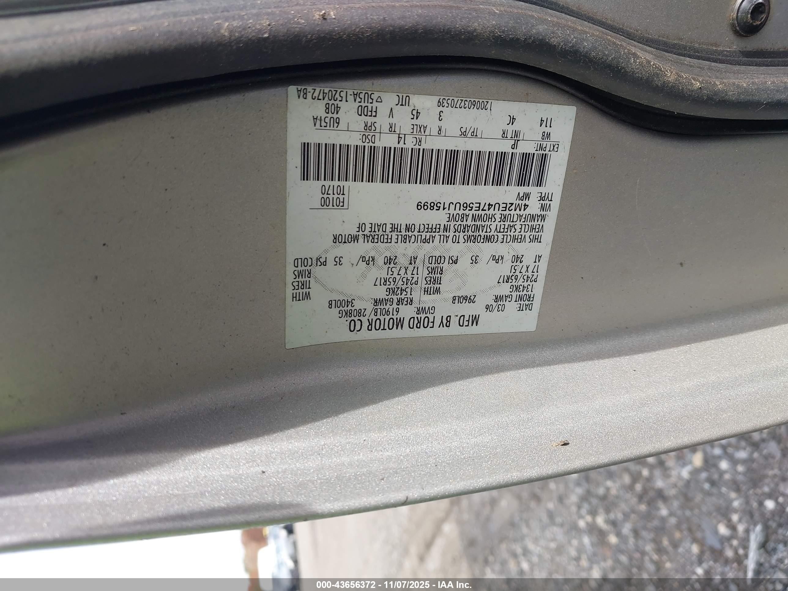 2006 Mercury Mountaineer Luxury Silver vin: 4M2EU47E56UJ15899