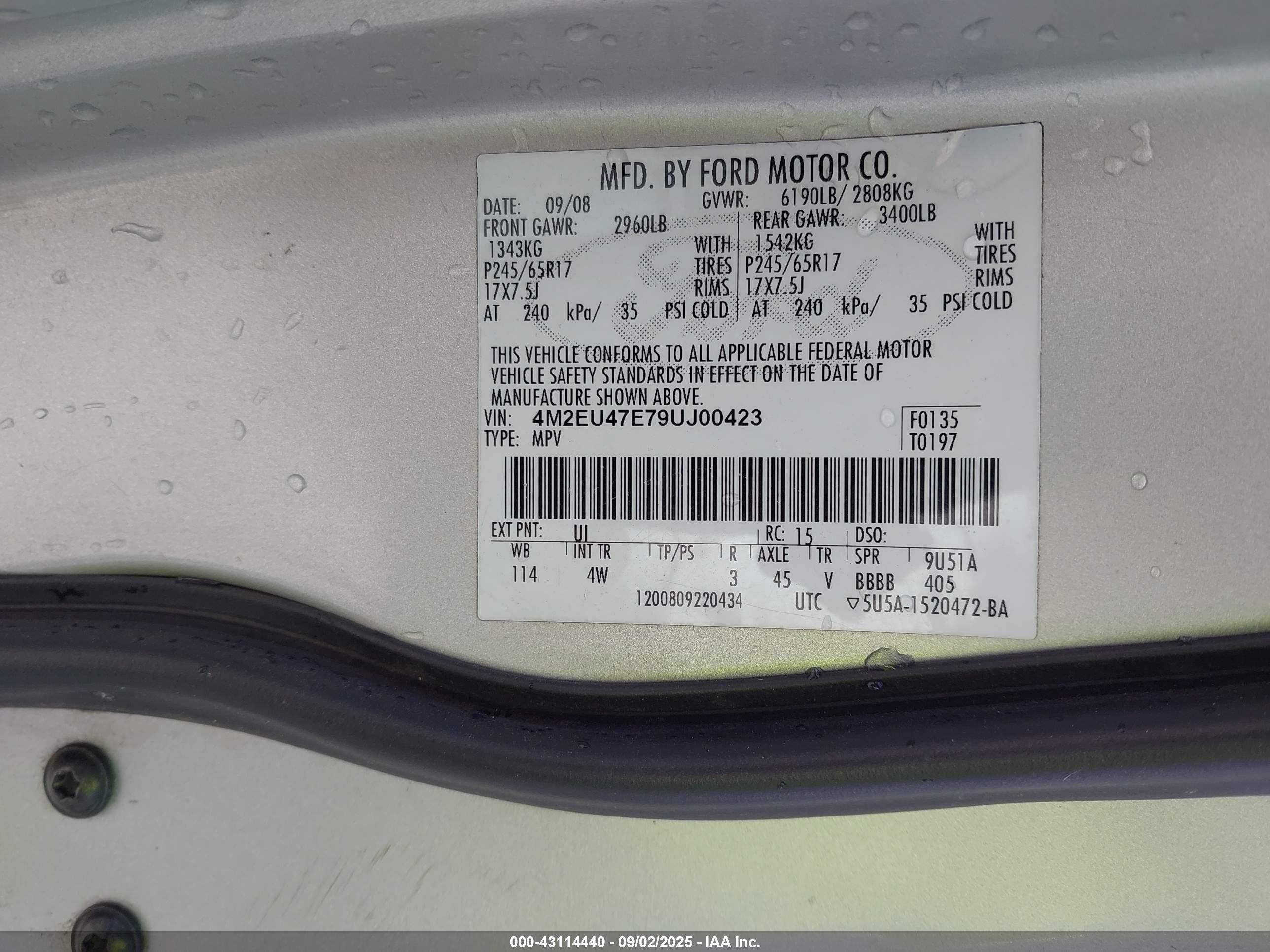 2009 Mercury Mountaineer   Серебряный vin: 4M2EU47E79UJ00423