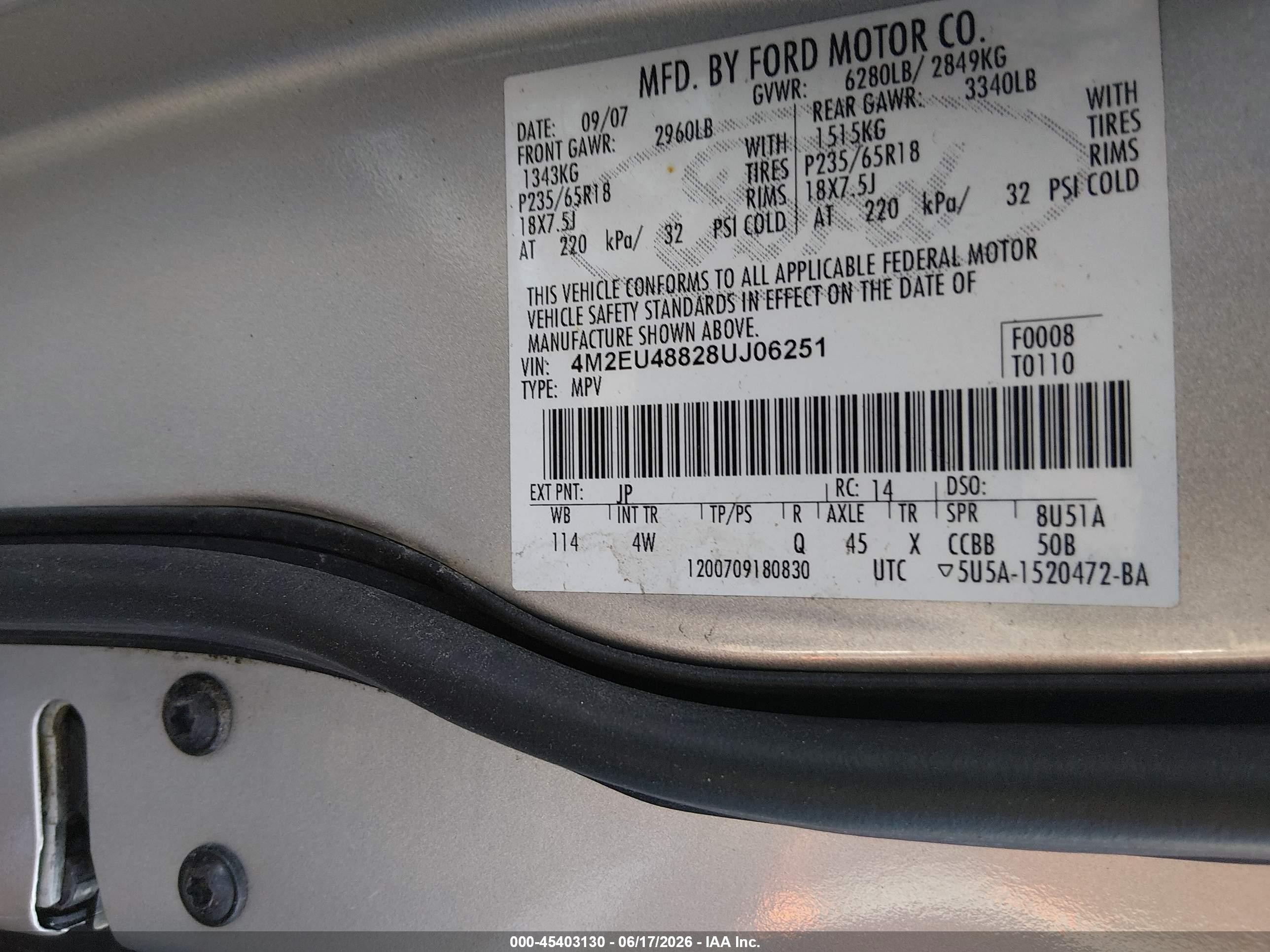 2008 Mercury Mountaineer Premier Серебряный vin: 4M2EU48828UJ06251