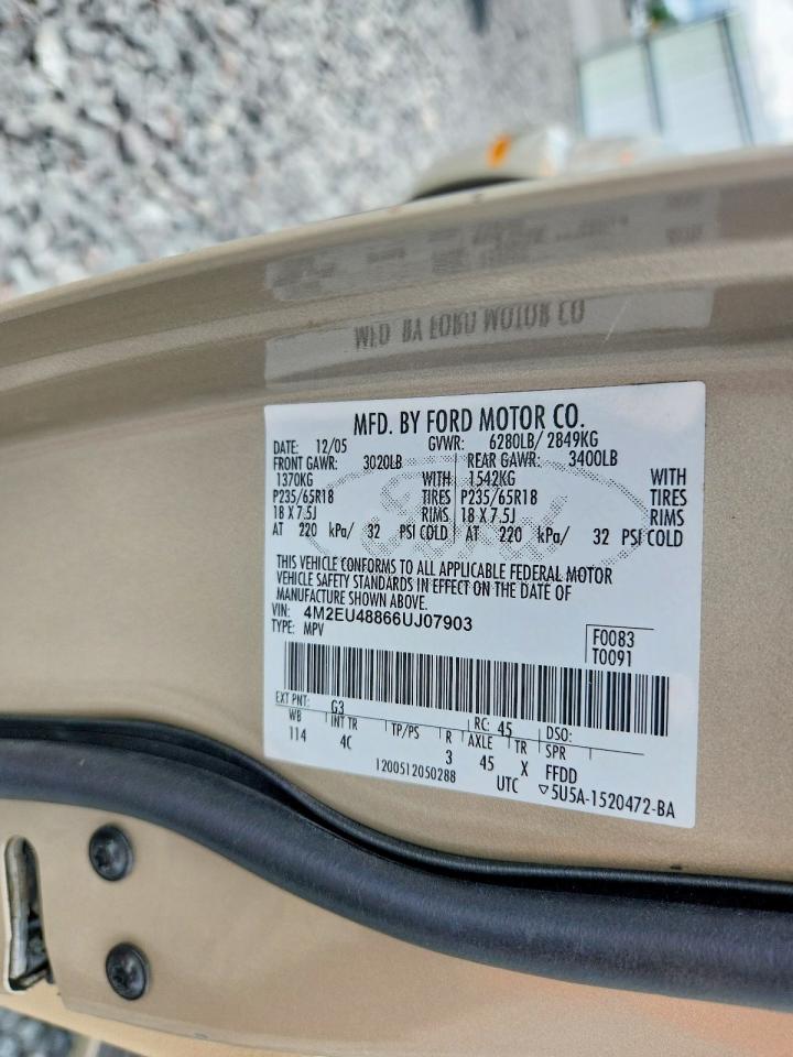 2006 Mercury Mountaineer Premier Gold vin: 4M2EU48866UJ07903
