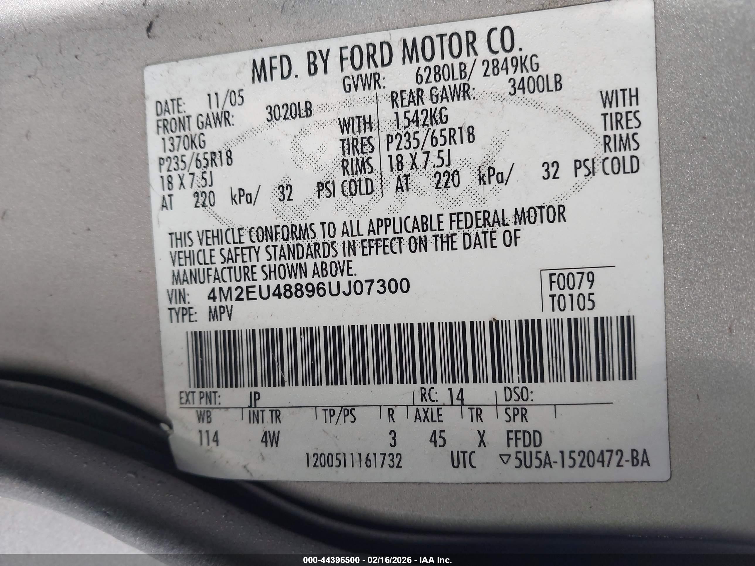 2006 Mercury Mountaineer Premier Silver vin: 4M2EU48896UJ07300