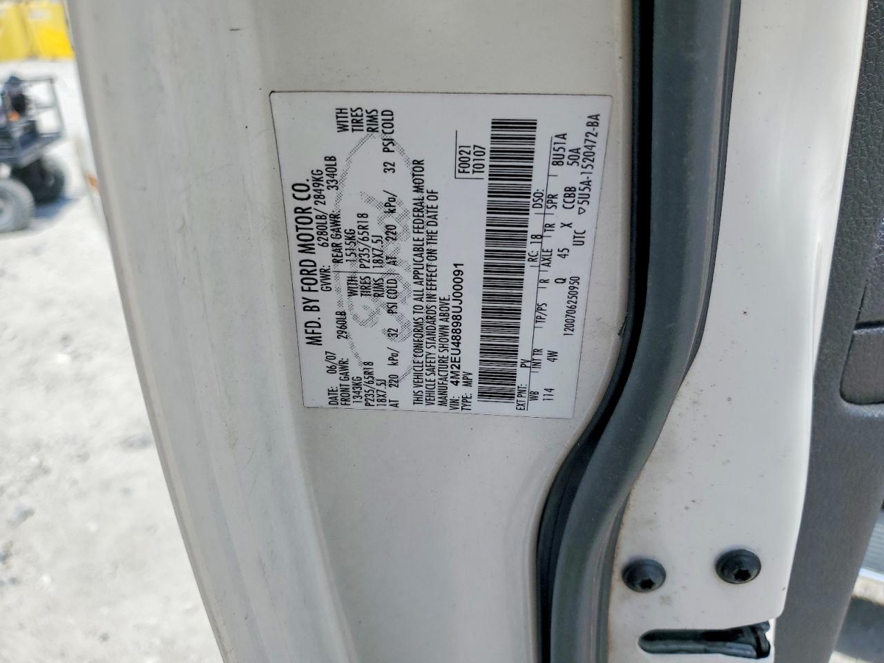 2008 Mercury Mountaineer Premier White vin: 4M2EU48898UJ00091