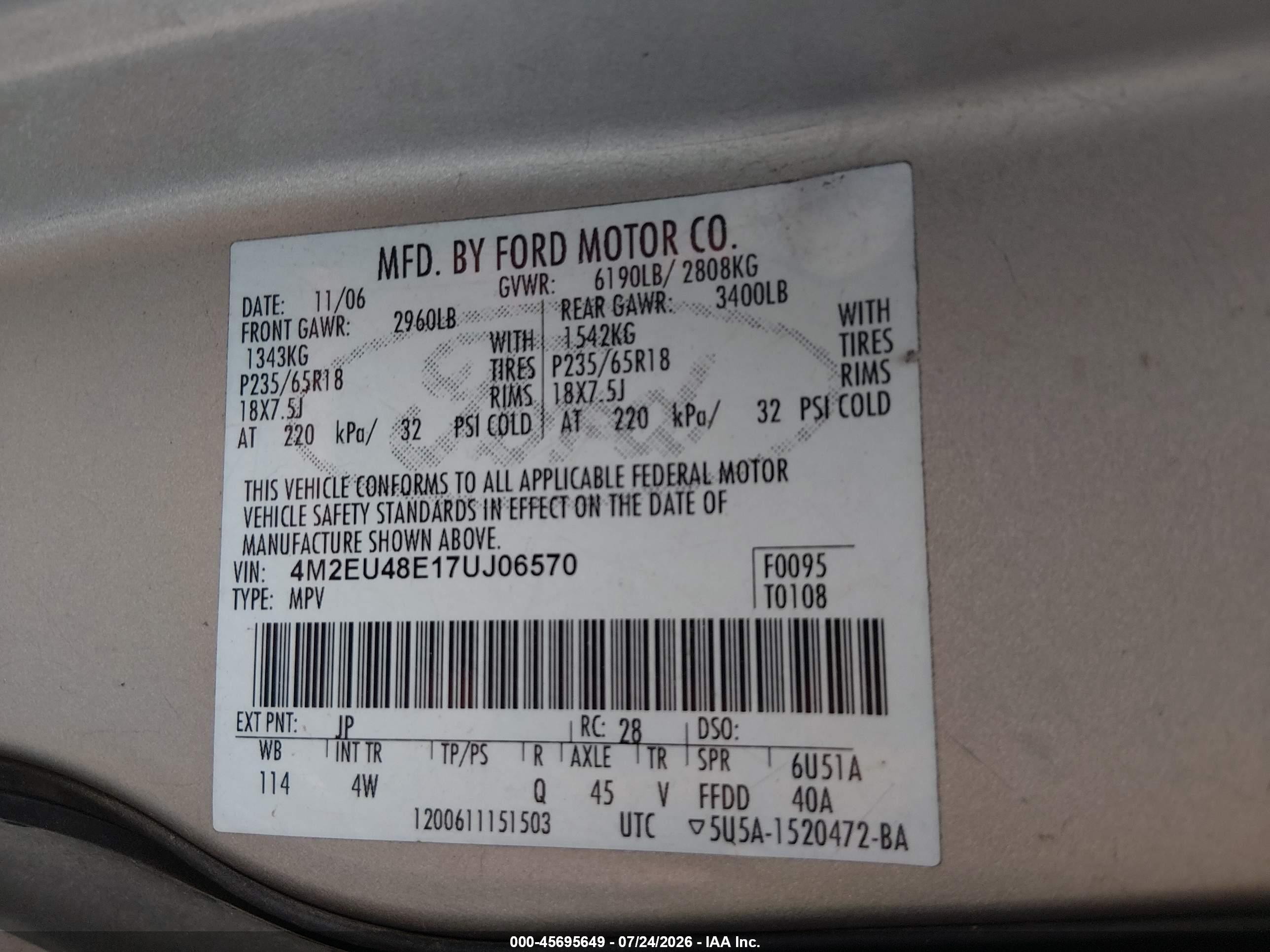 2007 Mercury Mountaineer Premier Silver vin: 4M2EU48E17UJ06570