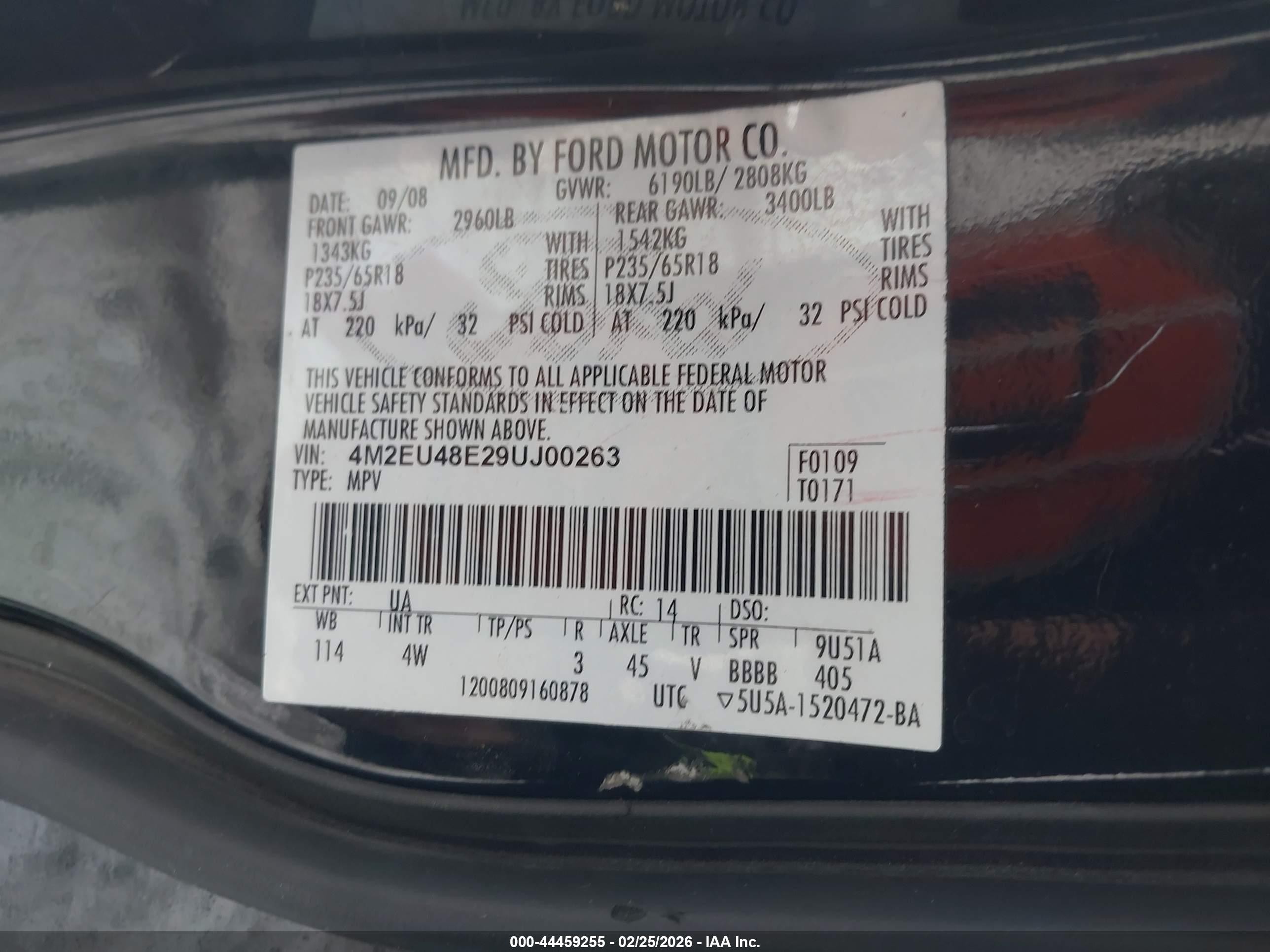 2009 Mercury Mountaineer Premier Черный vin: 4M2EU48E29UJ00263