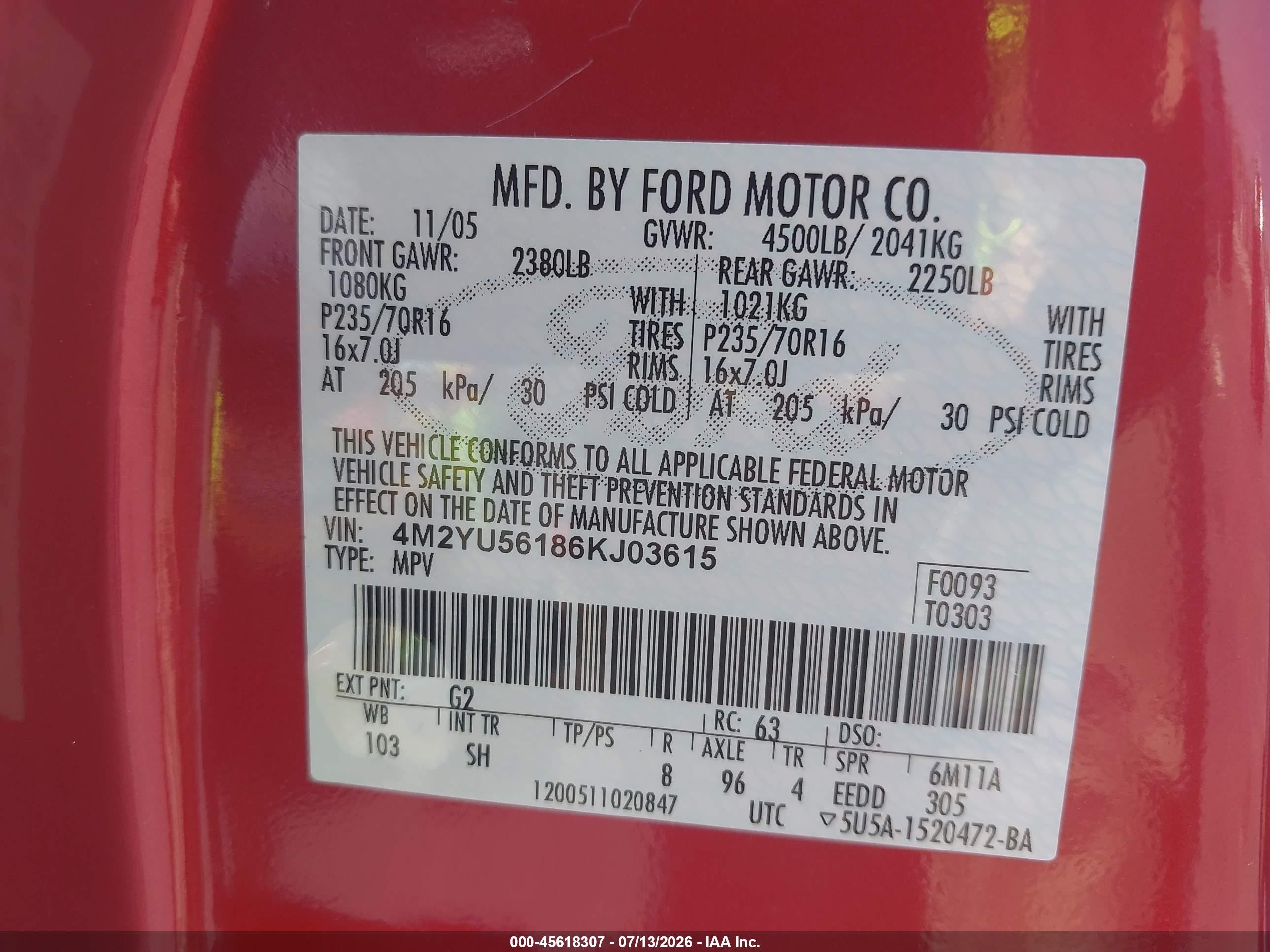 2006 Mercury Mariner Luxury/premier Red vin: 4M2YU56186KJ03615