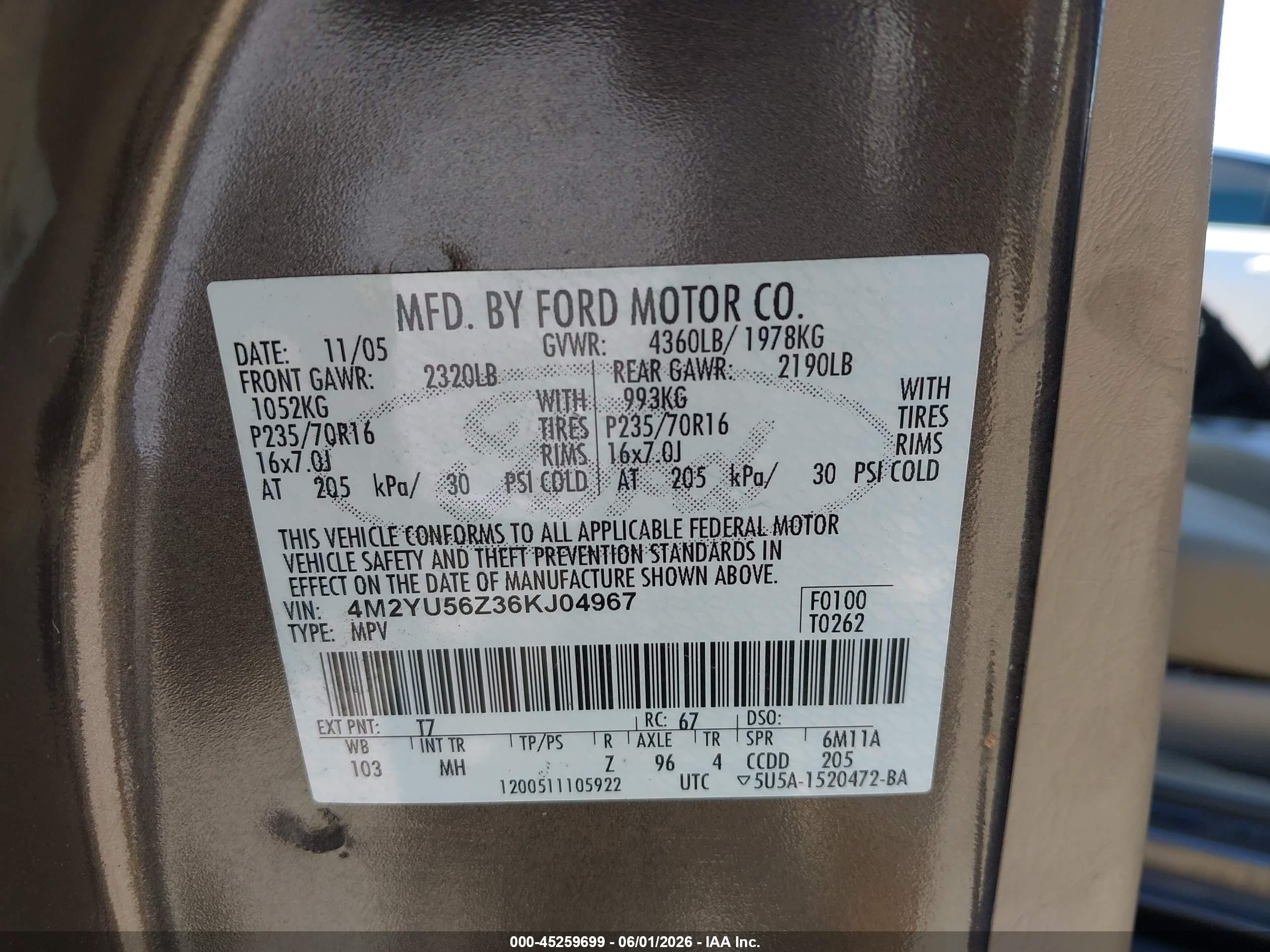 2006 Mercury Mariner Convenience Gray vin: 4M2YU56Z36KJ04967