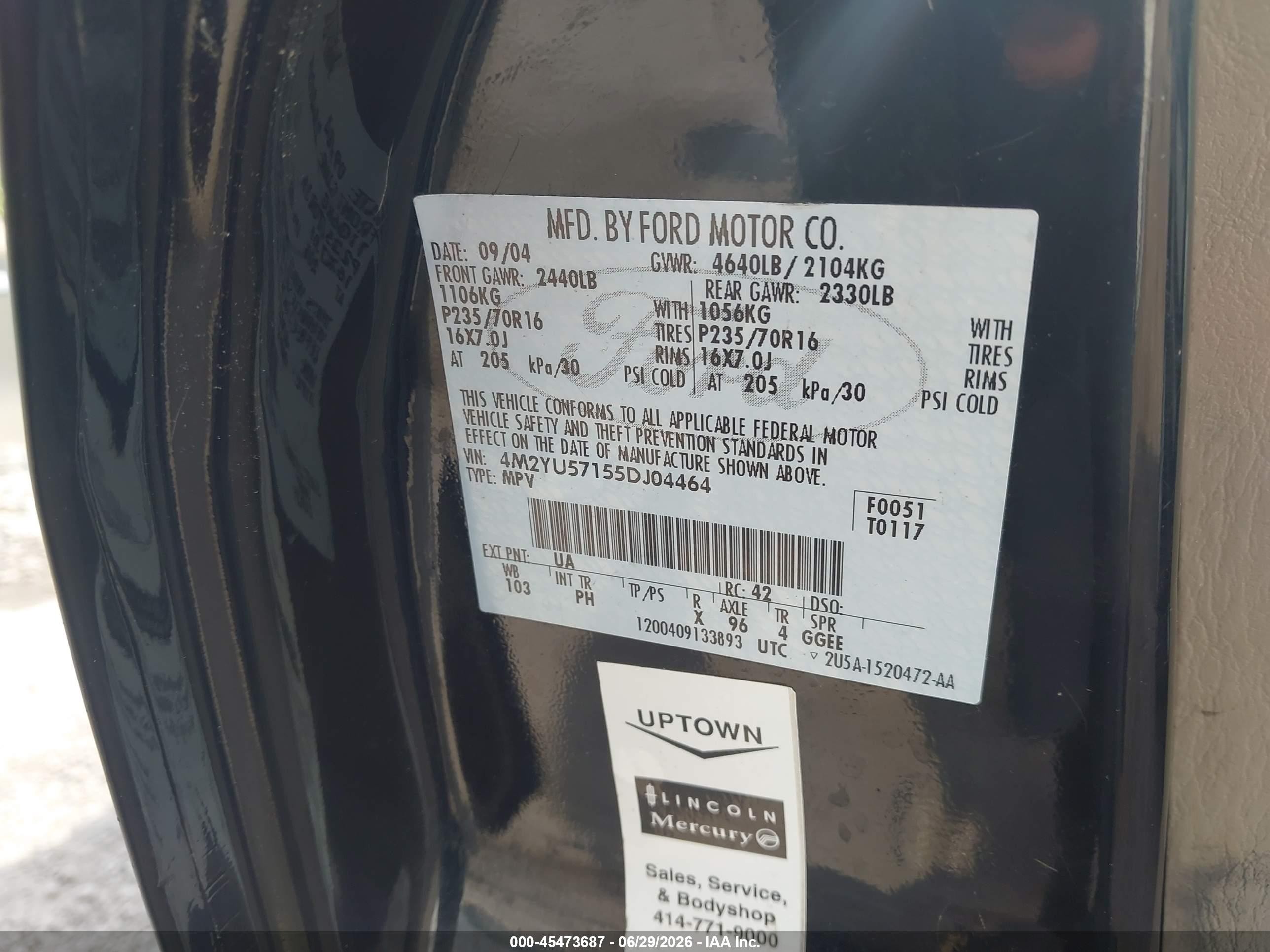 2005 Mercury Mariner Luxury/premier Черный vin: 4M2YU57155DJ04464